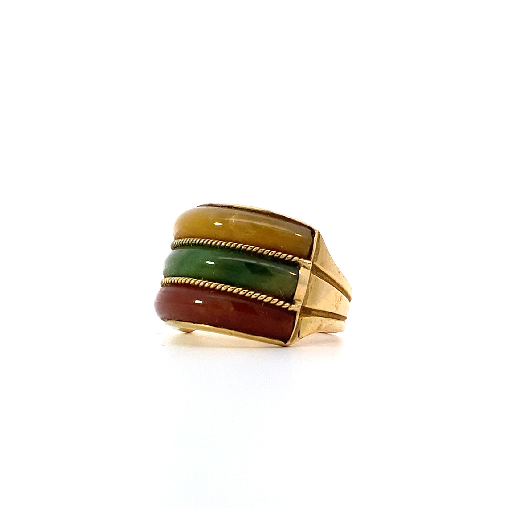 14K Yellow Gold Yellow, Red, & Green Jade Saddle