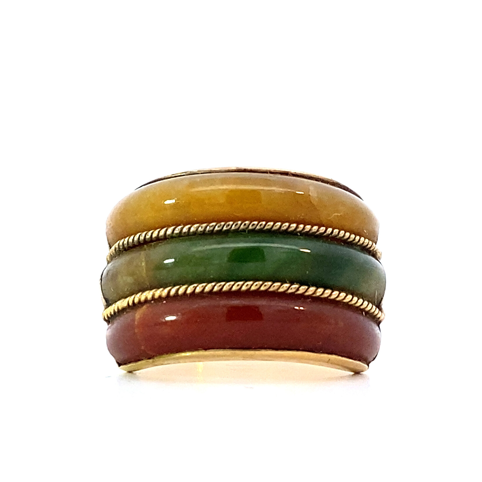 14K Yellow Gold Yellow, Red, & Green Jade Saddle