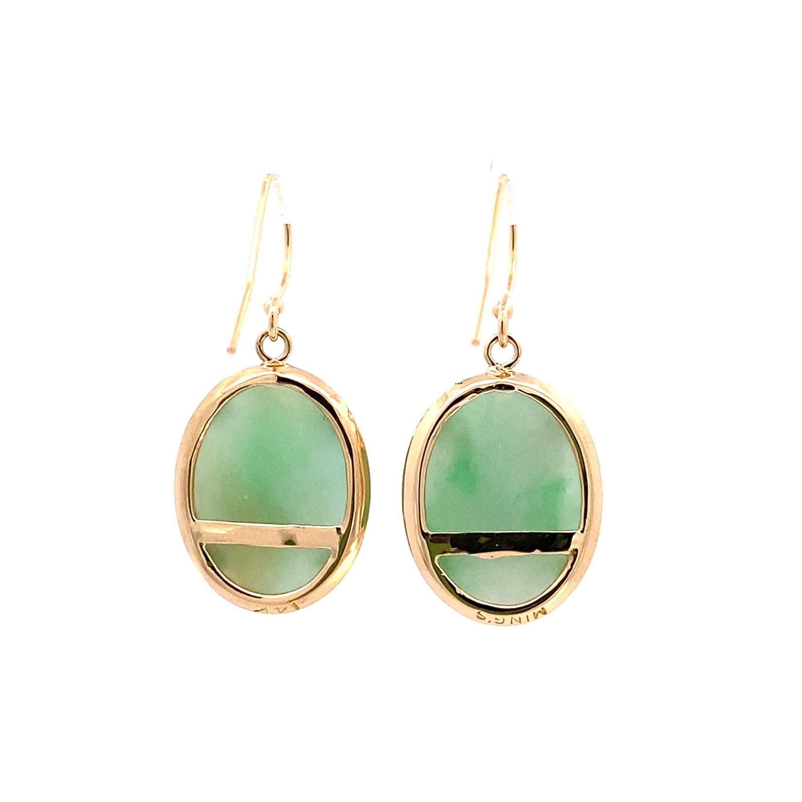 14K Yellow Gold MINGS Oval Jade Earrings (Converted to Dangles)