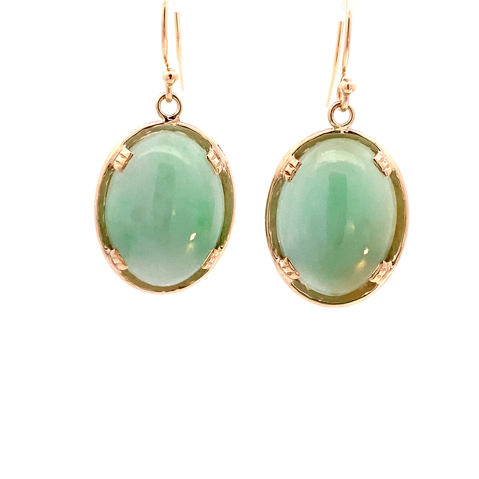 14K Yellow Gold MINGS Oval Jade Earrings (Converted to Dangles)
