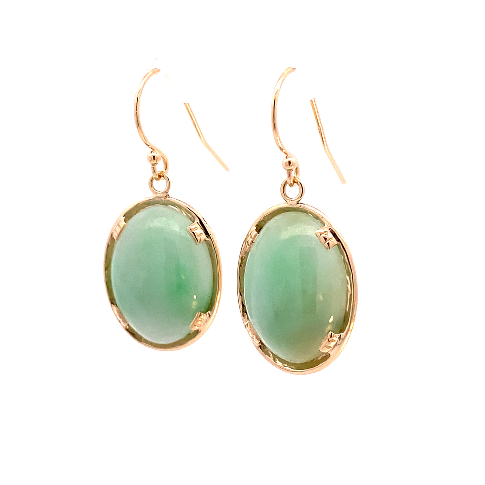 14K Yellow Gold MINGS Oval Jade Earrings (Converted to Dangles)