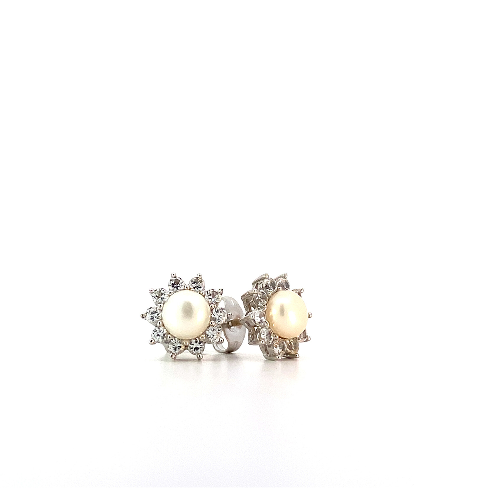 Sterling Silver CZ White Pearl Studs