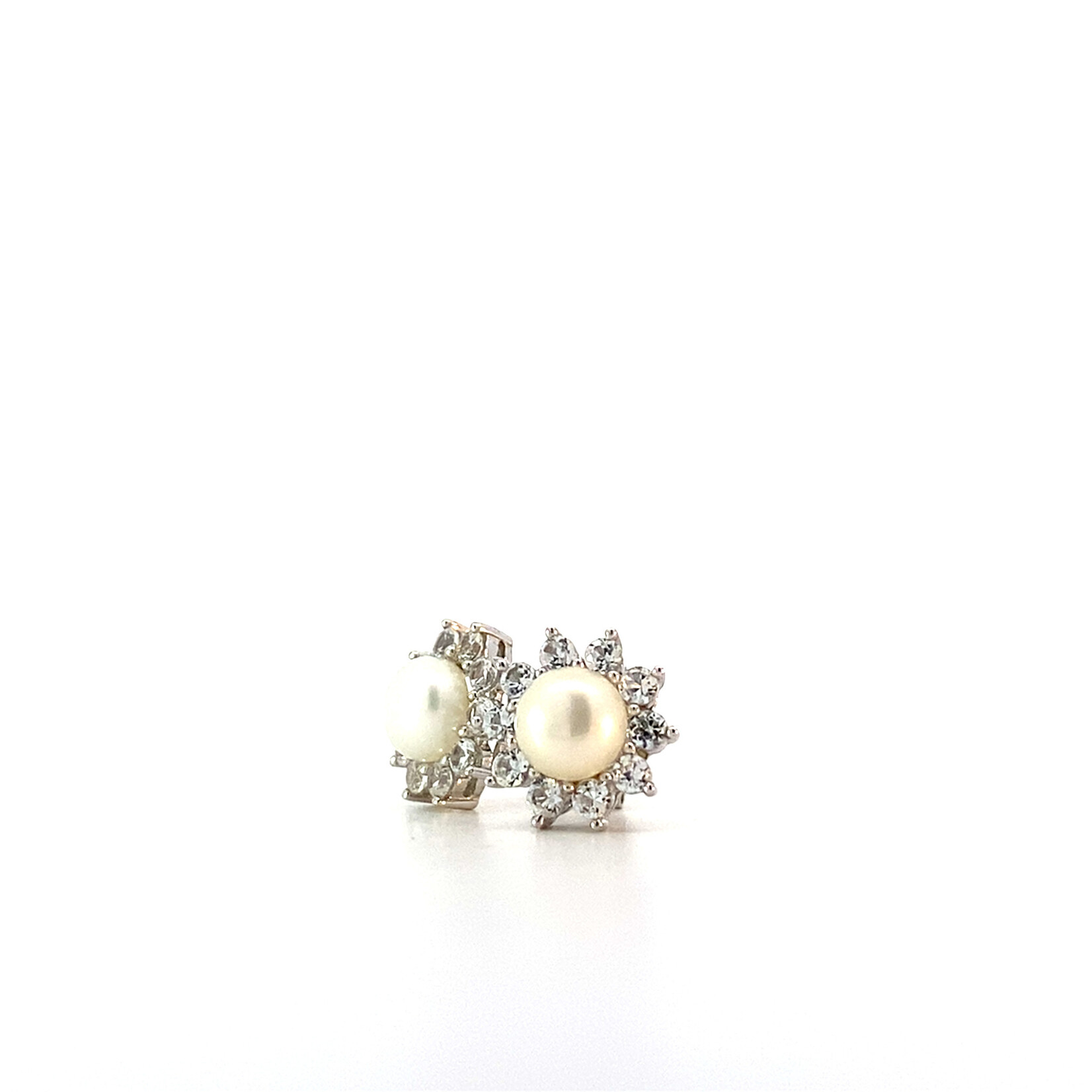 Sterling Silver CZ White Pearl Studs