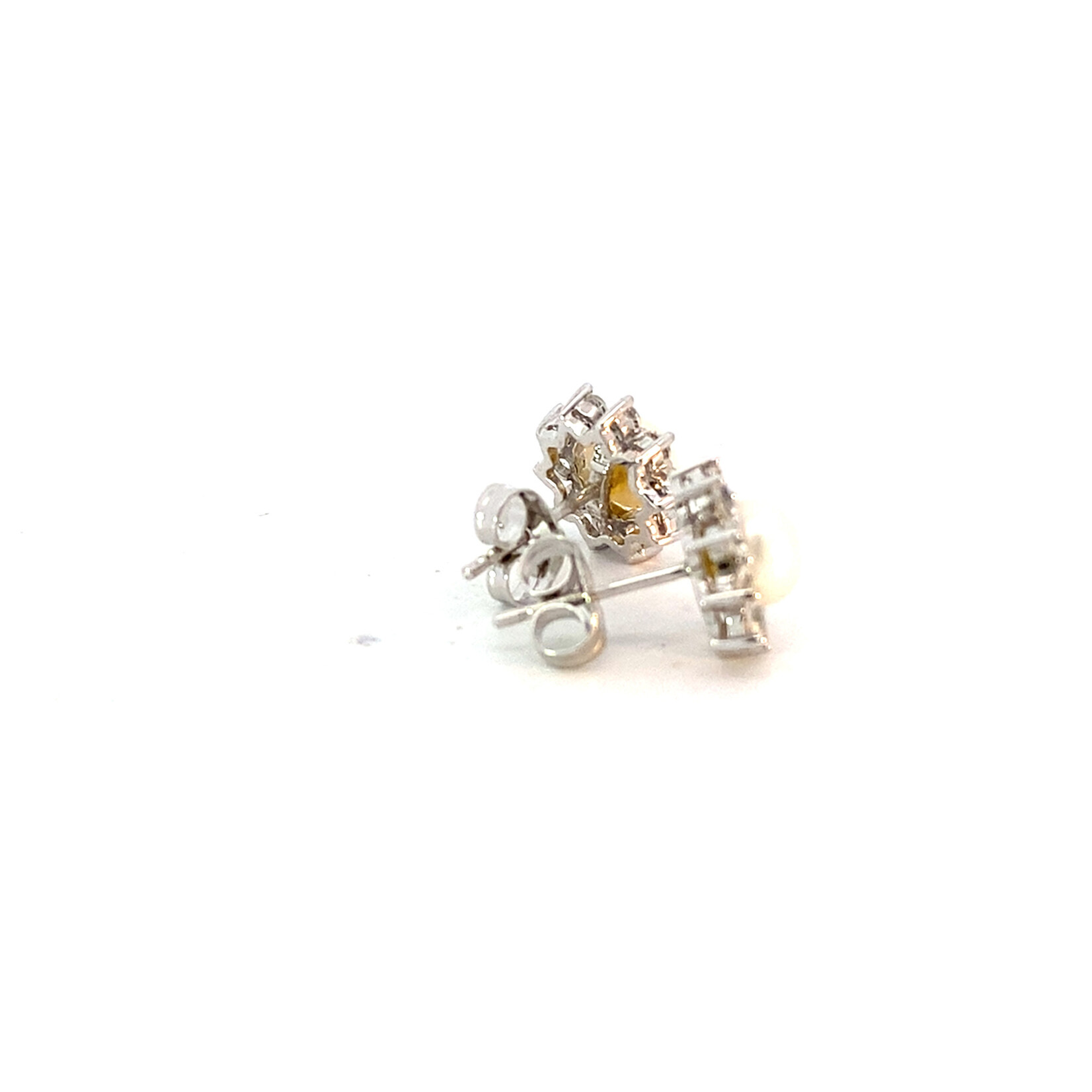 Sterling Silver CZ White Pearl Studs