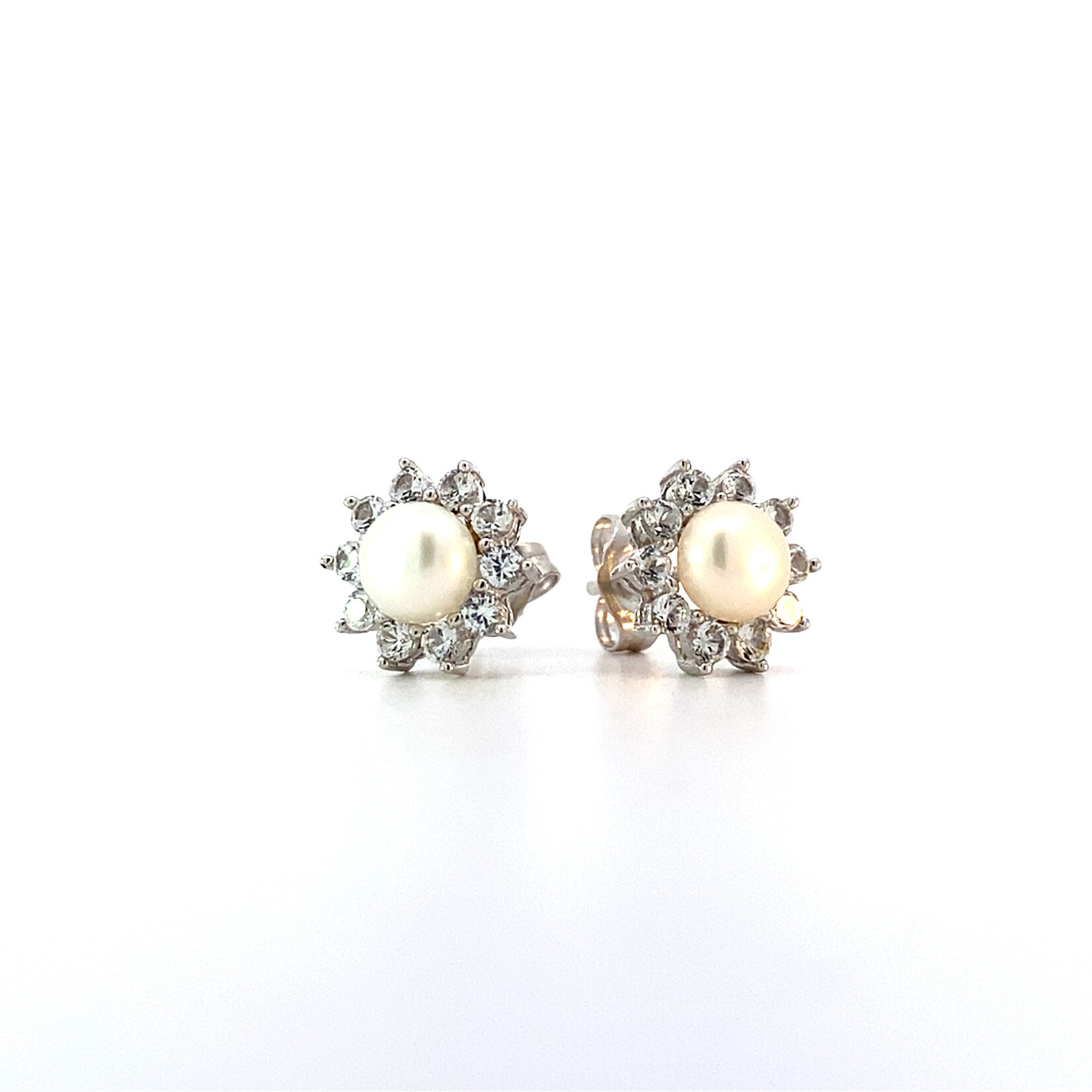 Sterling Silver CZ White Pearl Studs