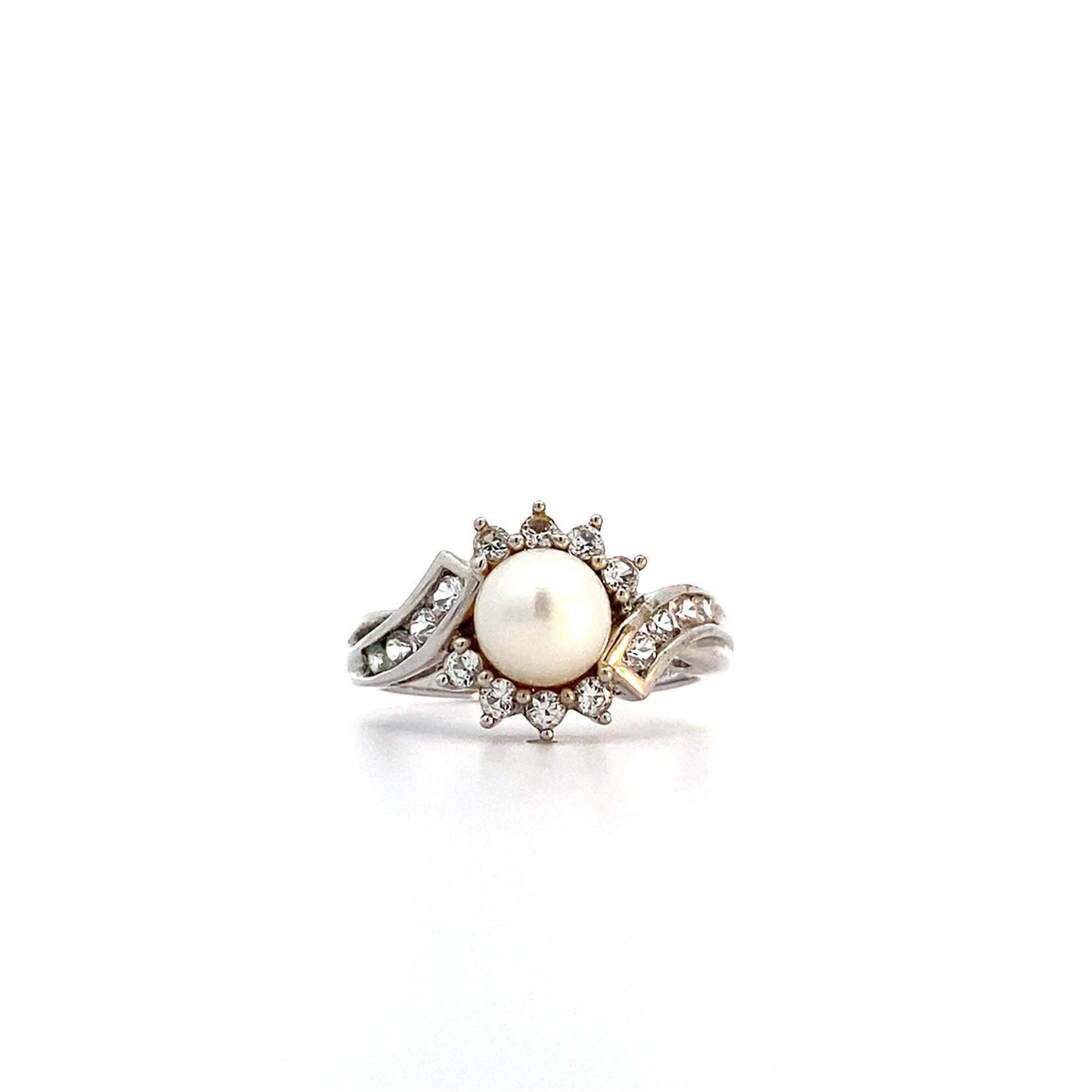 Sterling Silver CZ White Pearl Ring size 7