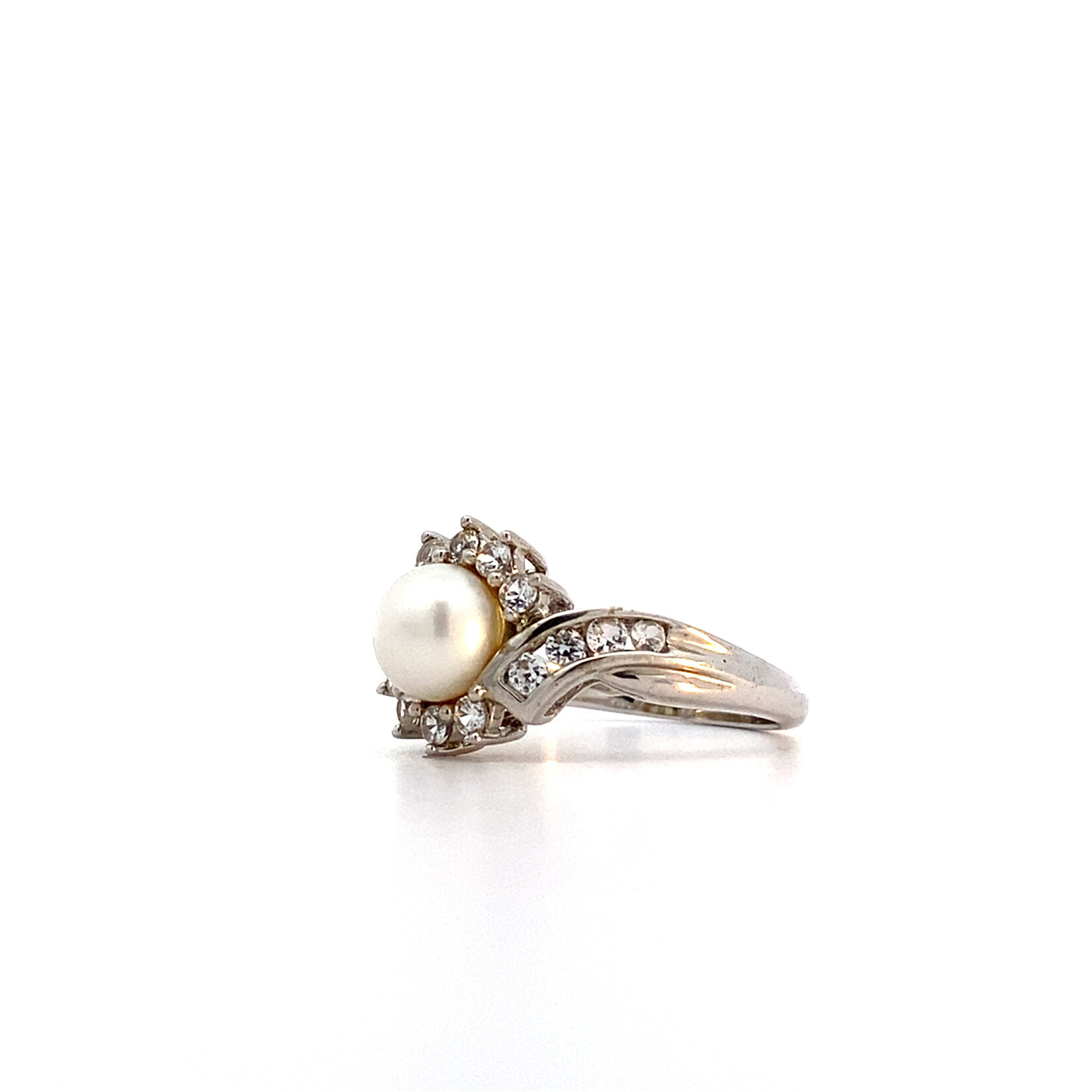 Sterling Silver CZ White Pearl Ring size 7