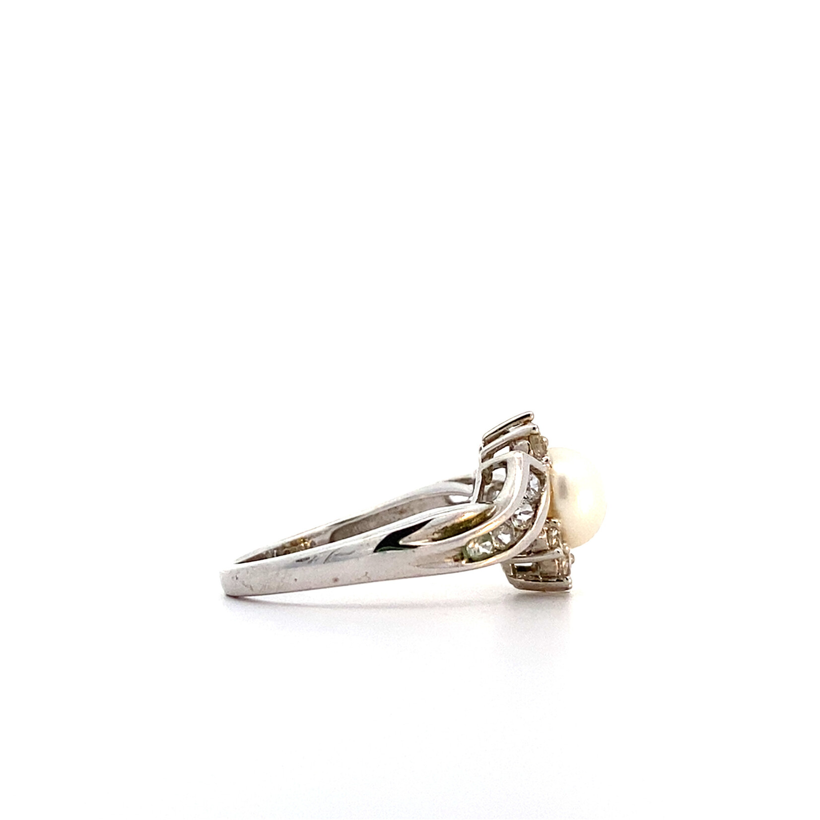 Sterling Silver CZ White Pearl Ring size 7