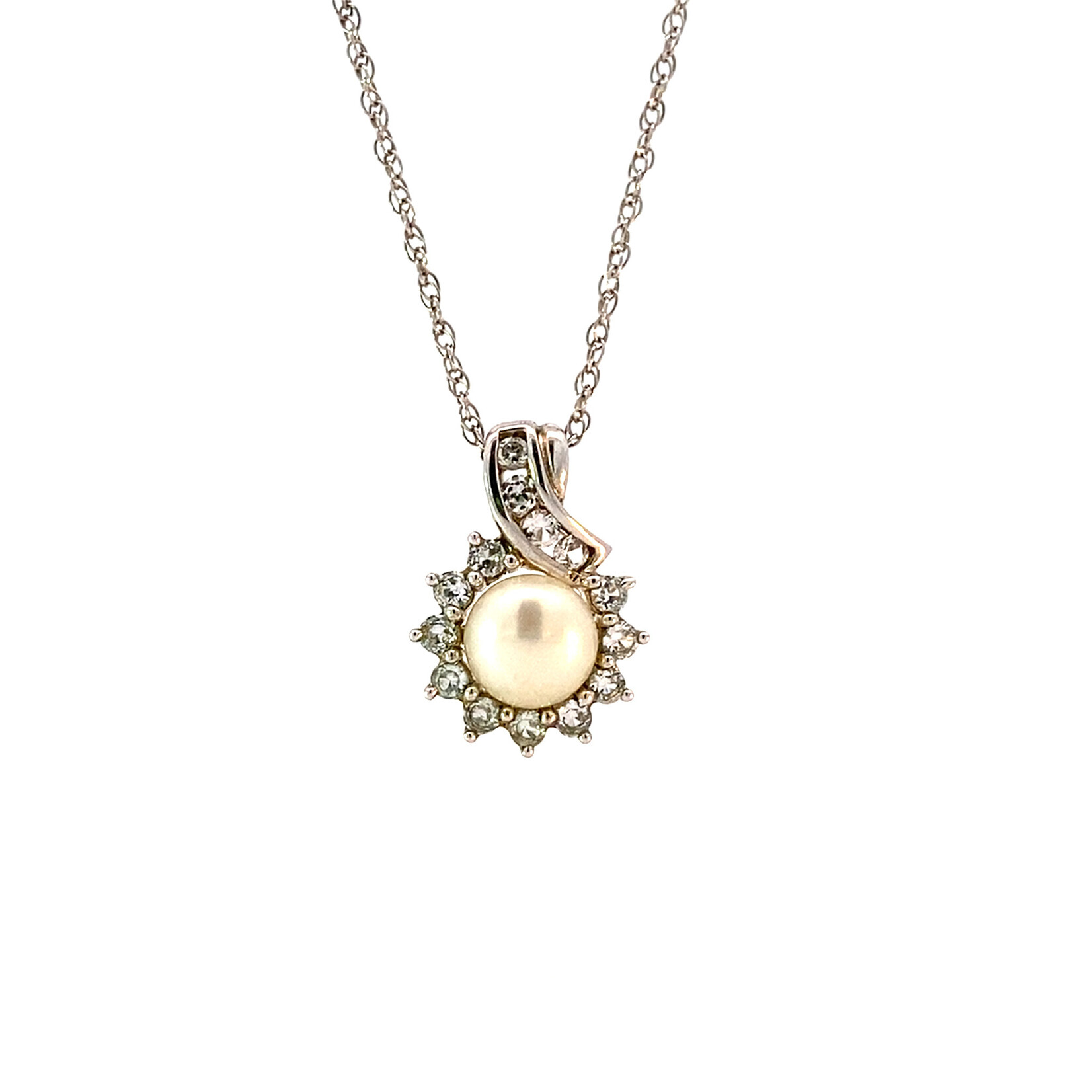 Sterling Silver 18" CZ White Pearl Necklace