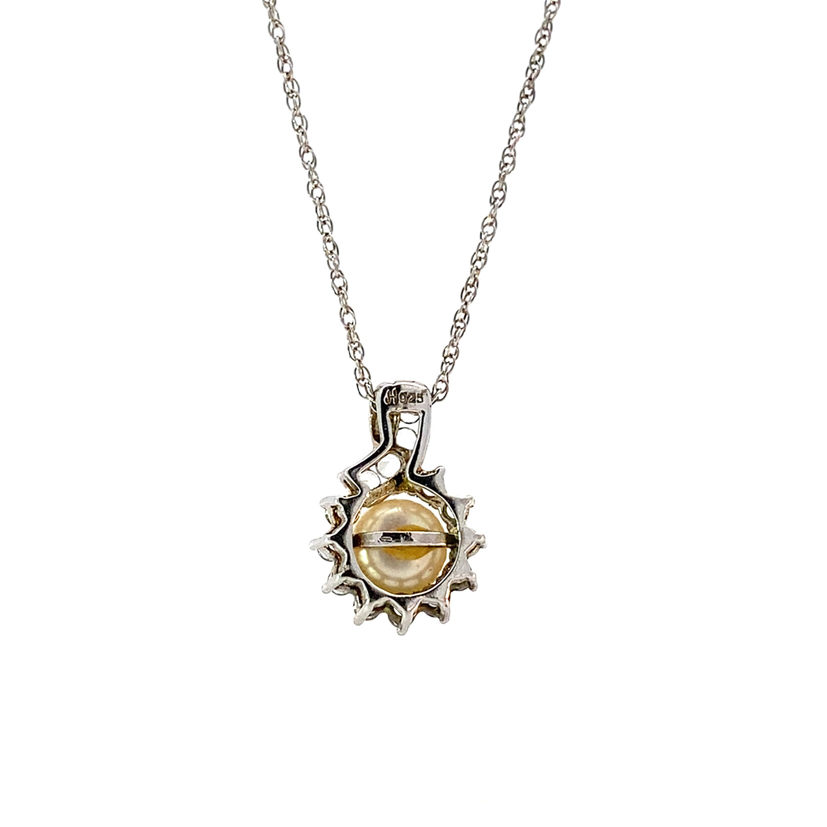 Sterling Silver 18" CZ White Pearl Necklace