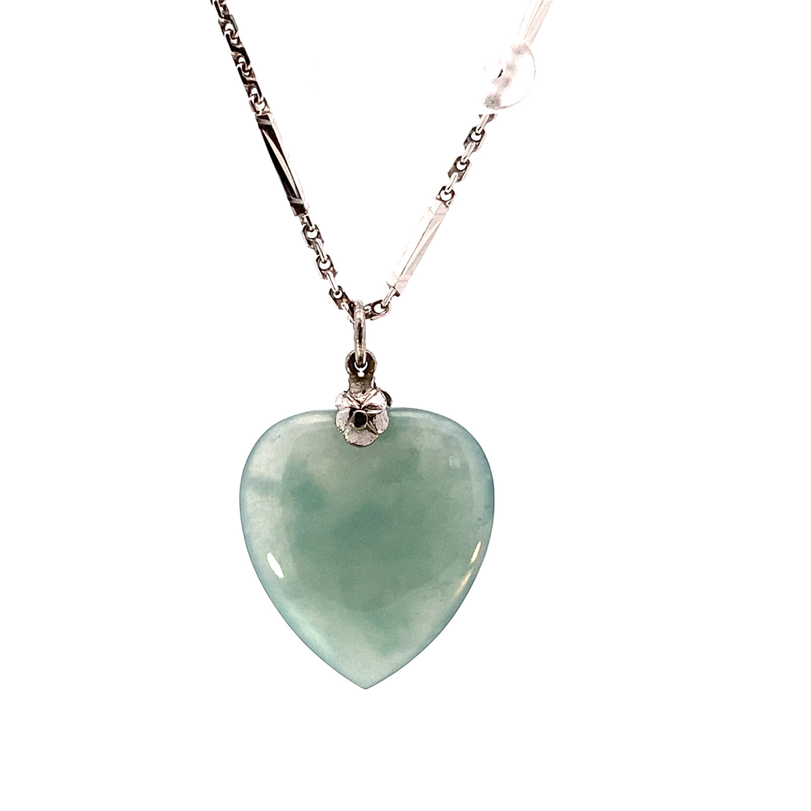 White Metal 18" Fancy Link Chain Treated Jade Heart pendant