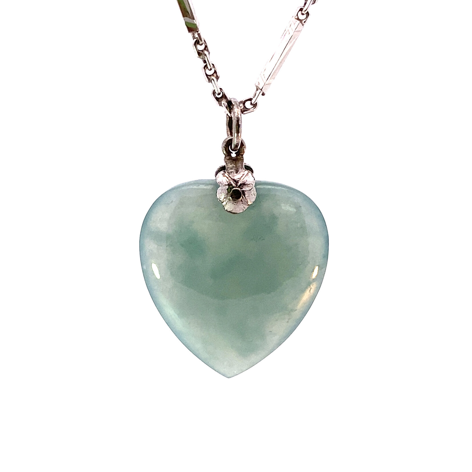 White Metal 18" Fancy Link Chain Treated Jade Heart pendant