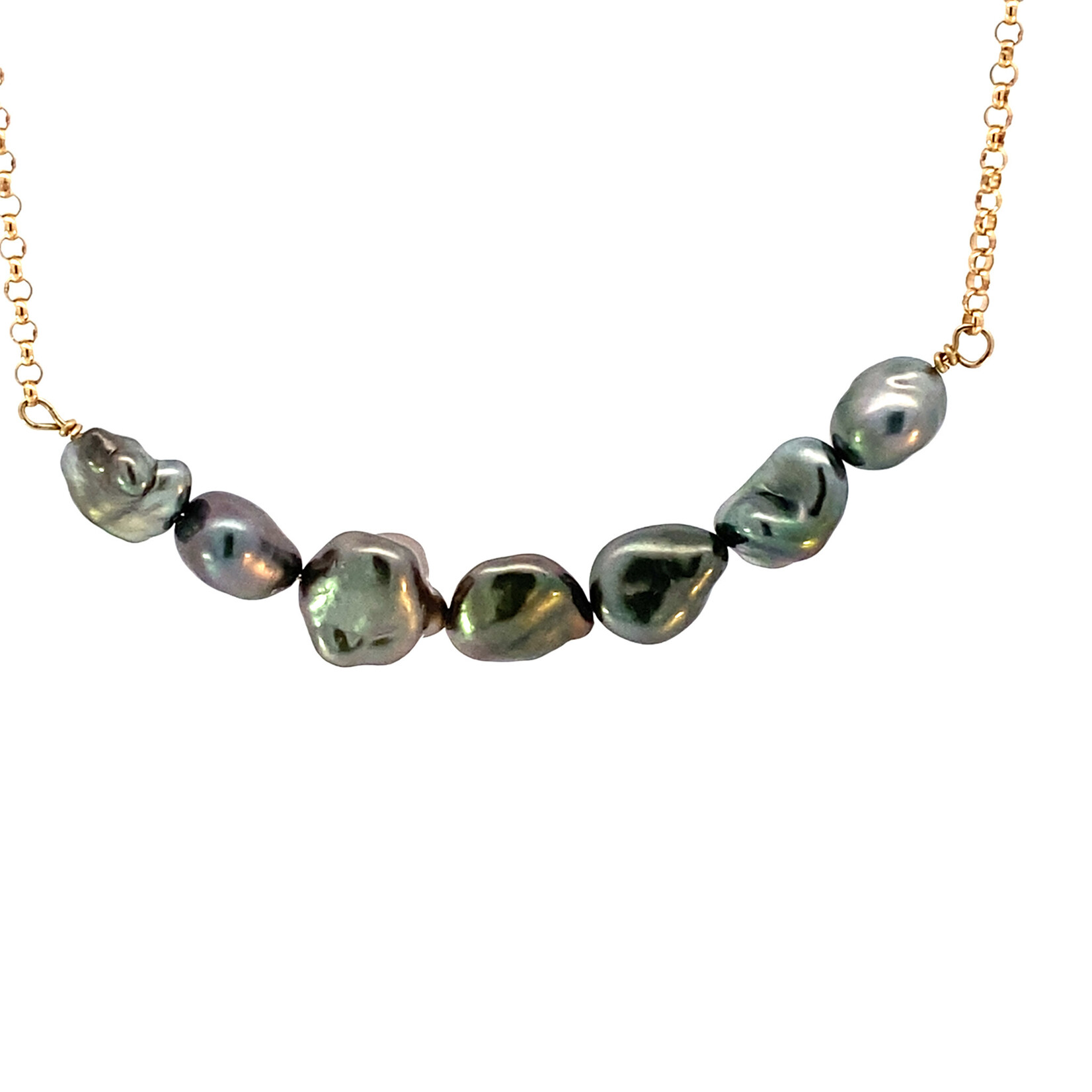 14K Yellow Gold 19" Tahitian Keshi Necklace