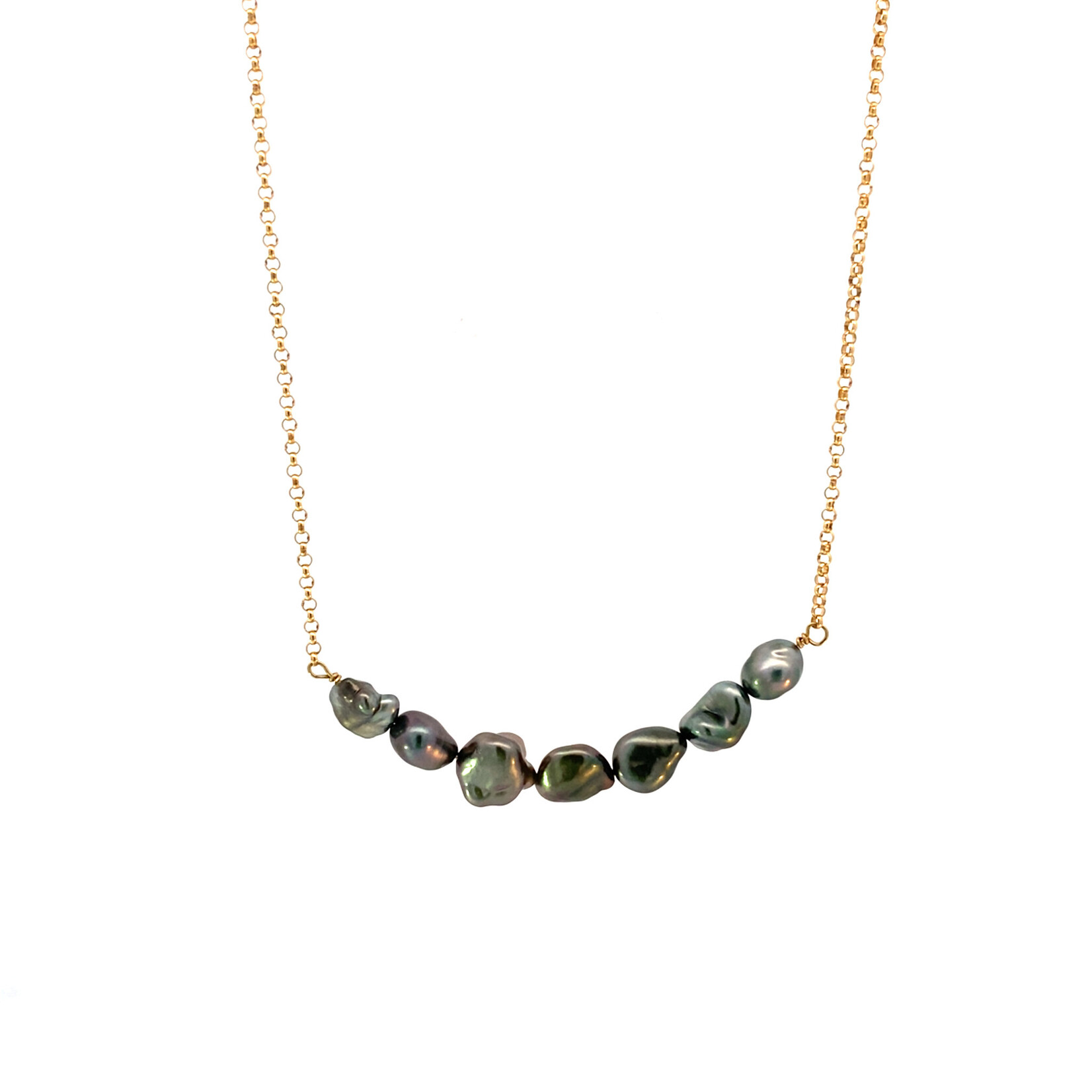 14K Yellow Gold 19" Tahitian Keshi Necklace