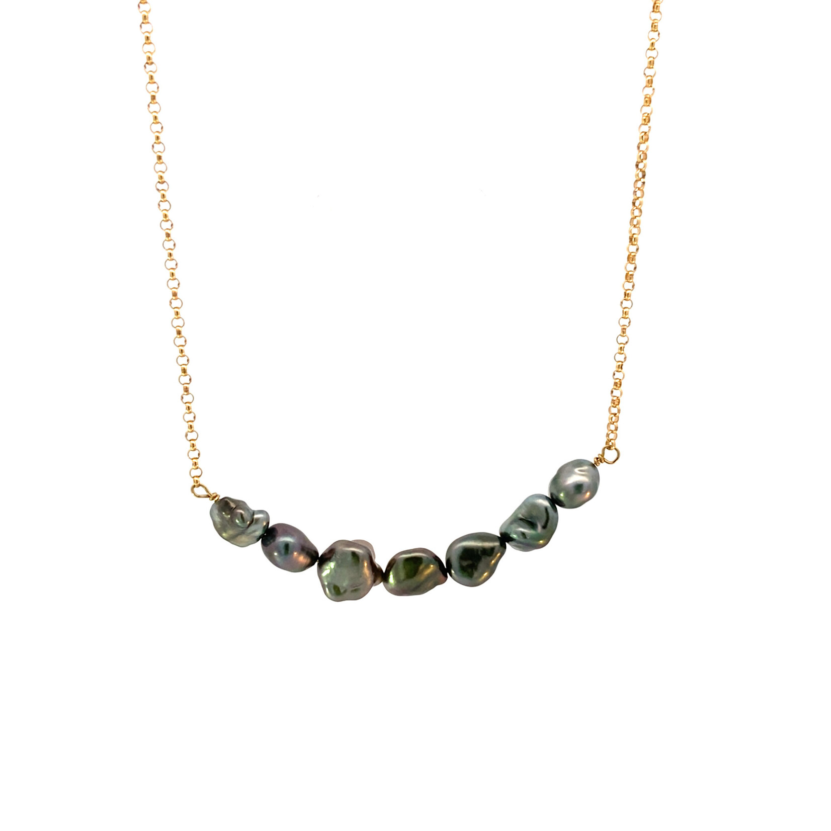 14K Yellow Gold 19" Tahitian Keshi Necklace