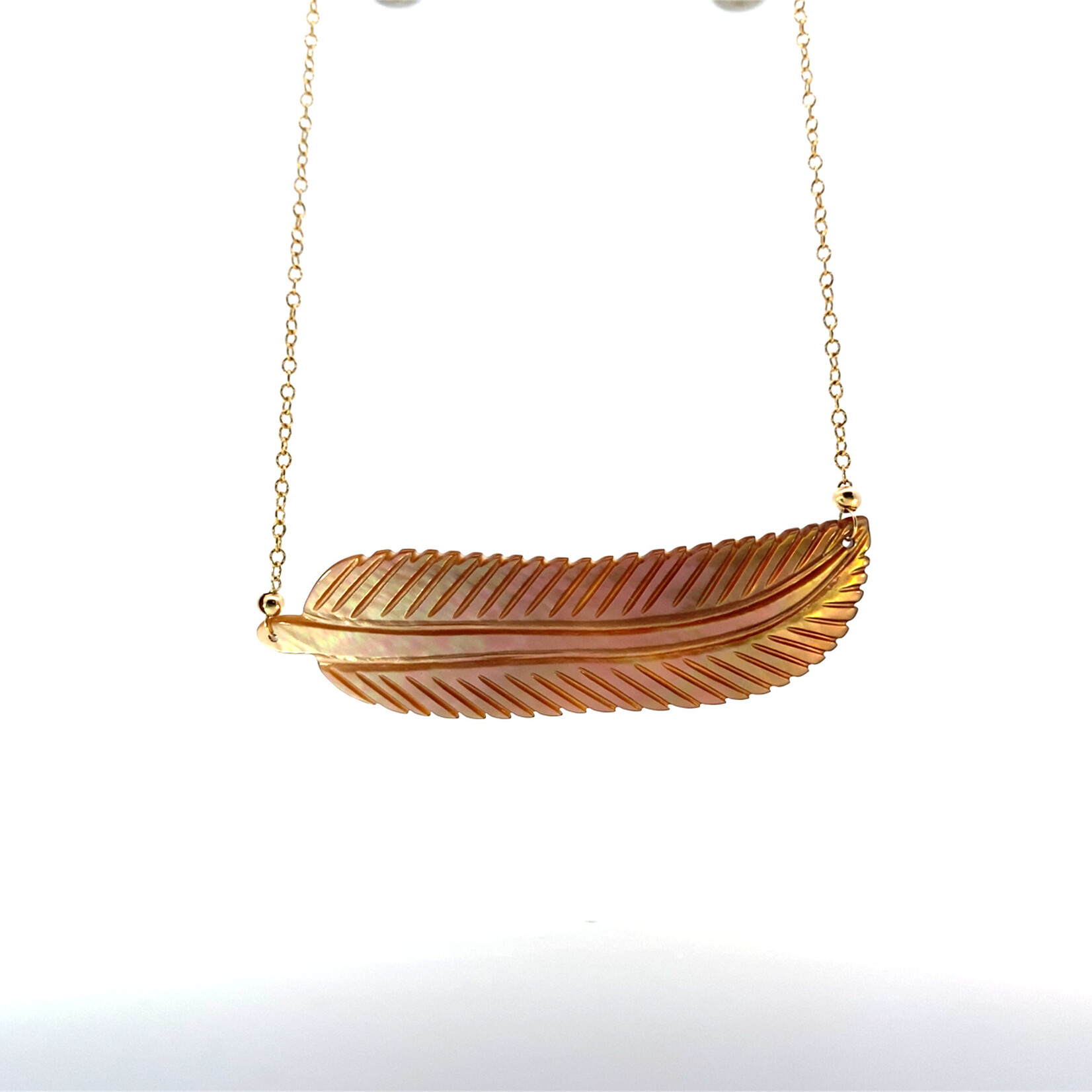 14K Yellow Gold 18" MOP Feather Necklace