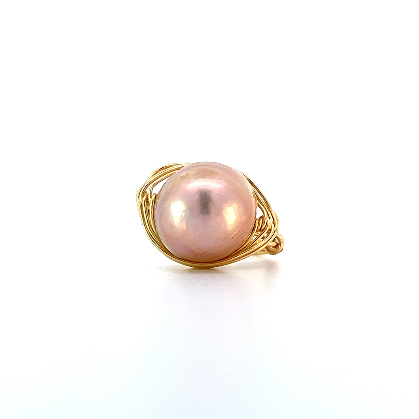 Gold Filled Wire Wrapped Mabe Pearl ring sz 6.5