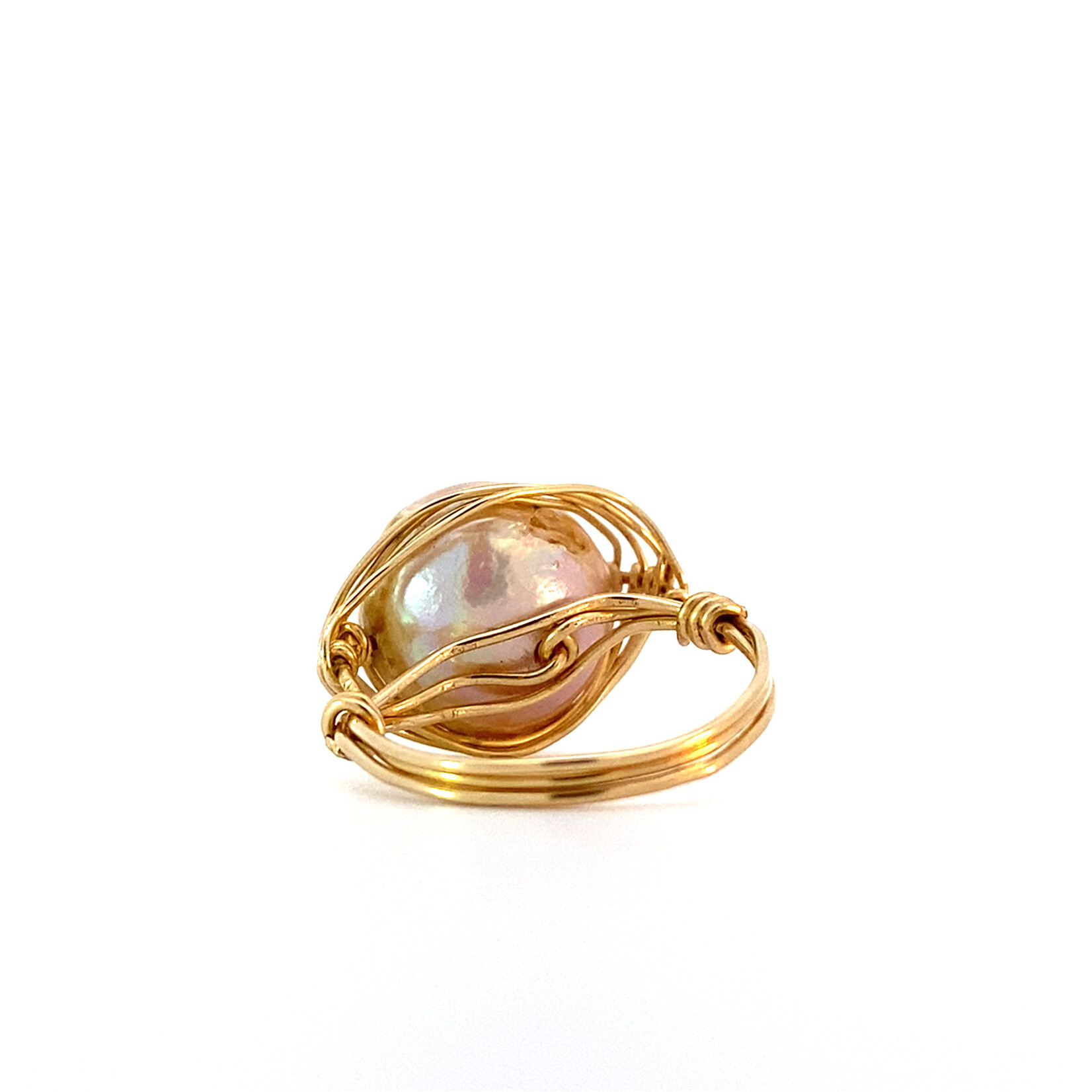 Gold Filled Wire Wrapped Mabe Pearl ring sz 6.5
