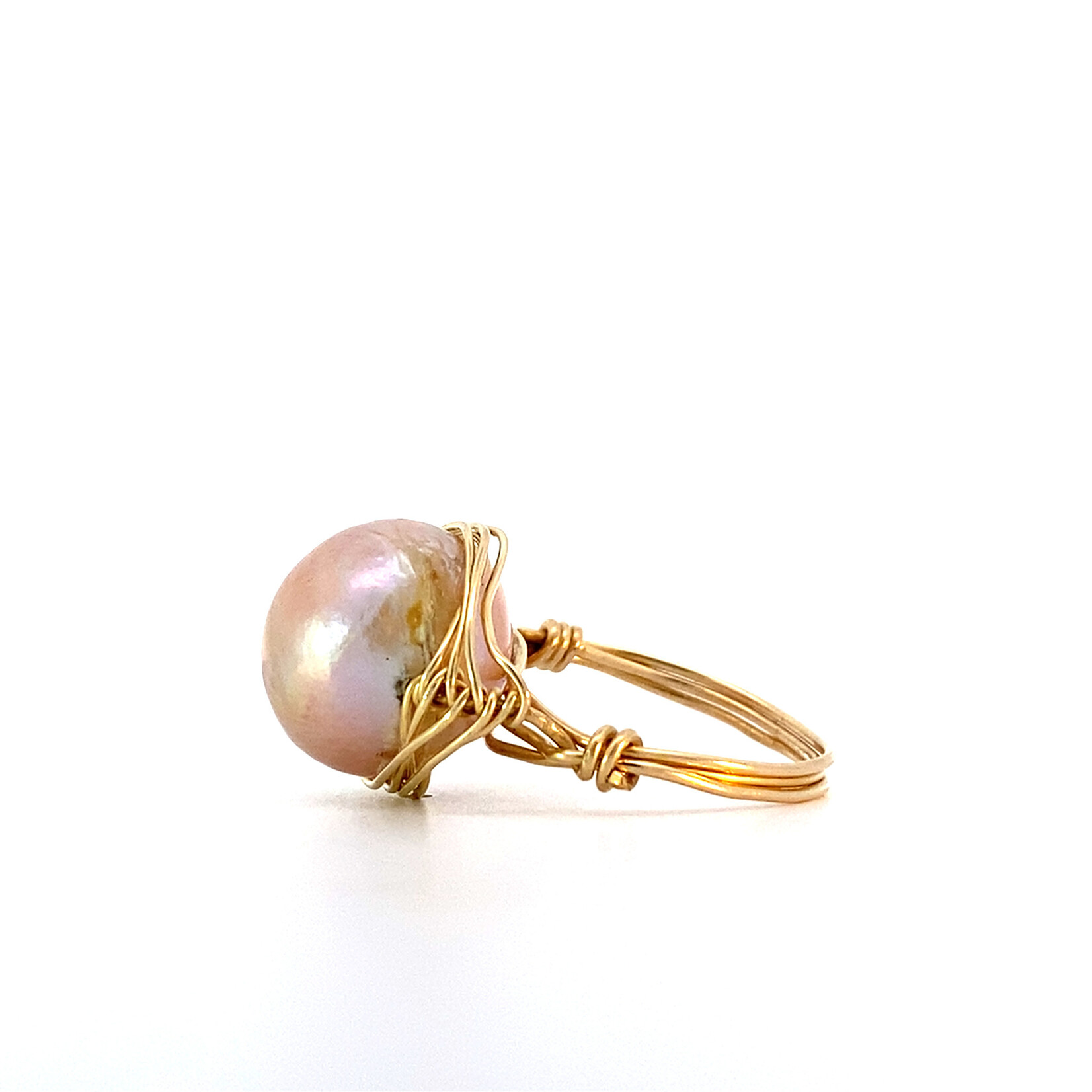Gold Filled Wire Wrapped Mabe Pearl ring sz 6.5