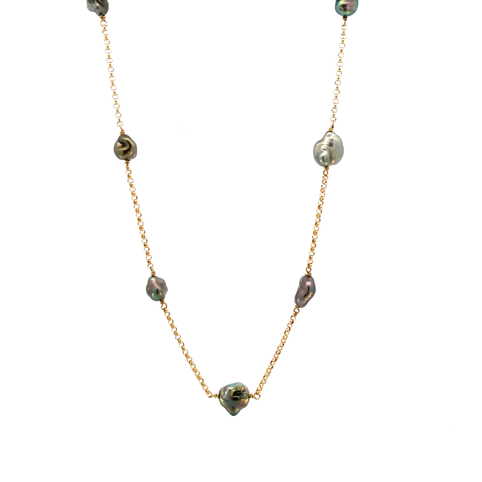 14K Yellow Gold 18" Tahitian Keshi Station Necklace
