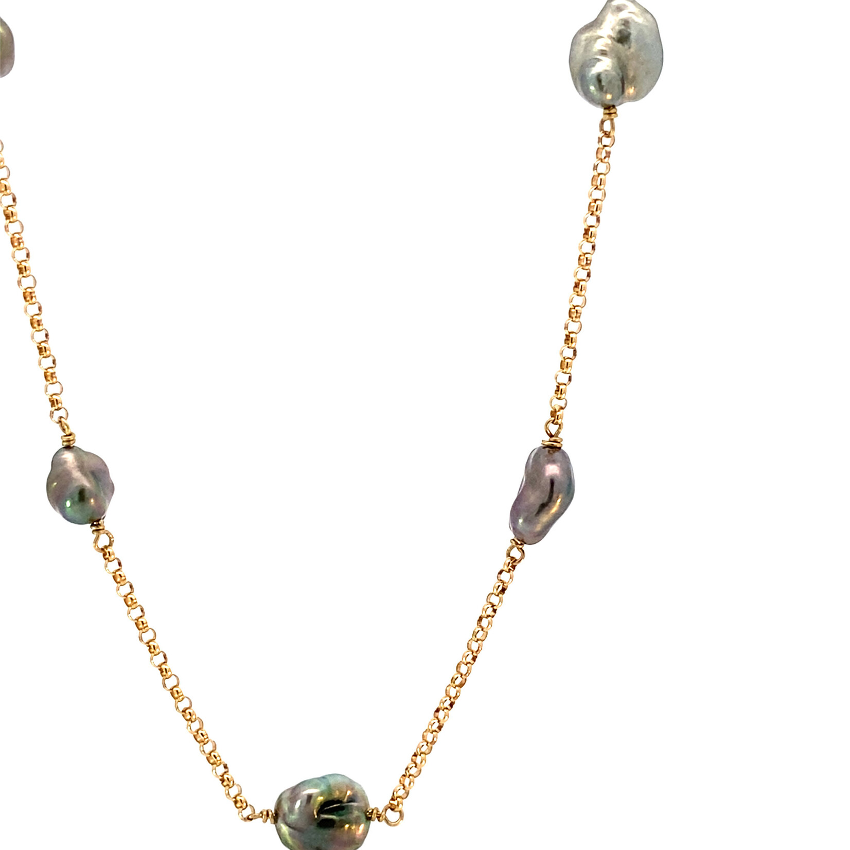 14K Yellow Gold 18" Tahitian Keshi Station Necklace