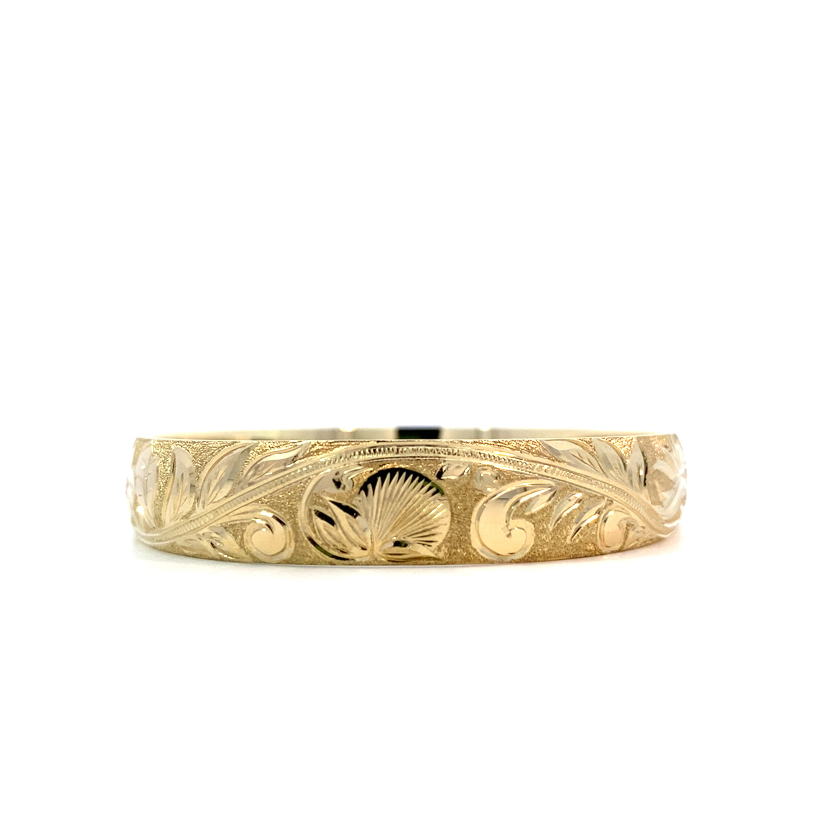 Tropical Floral 10K Yellow Gold 10mm Barrel Medium Tropical Floral sz7.5