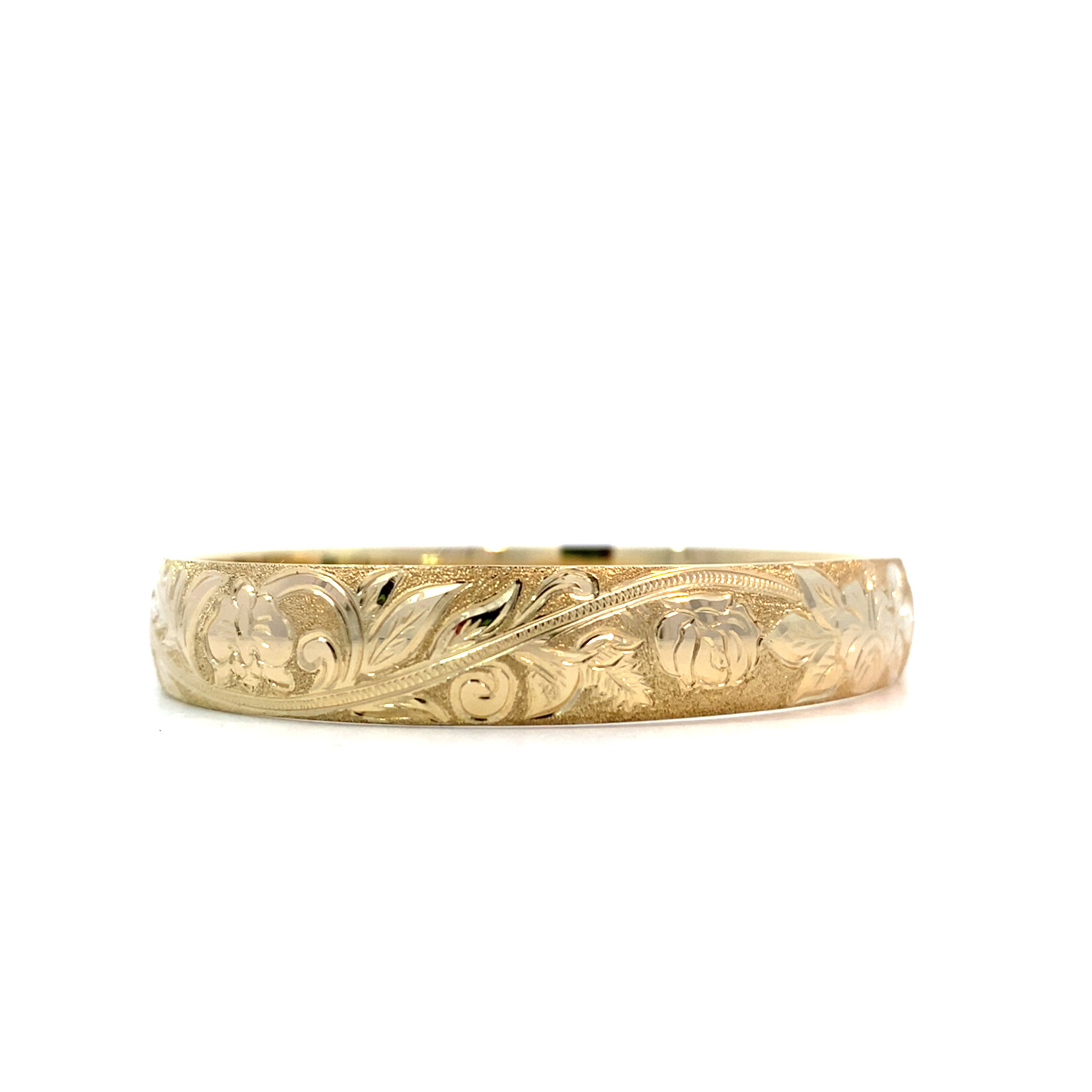 Tropical Floral 10K Yellow Gold 10mm Barrel Medium Tropical Floral sz7.5