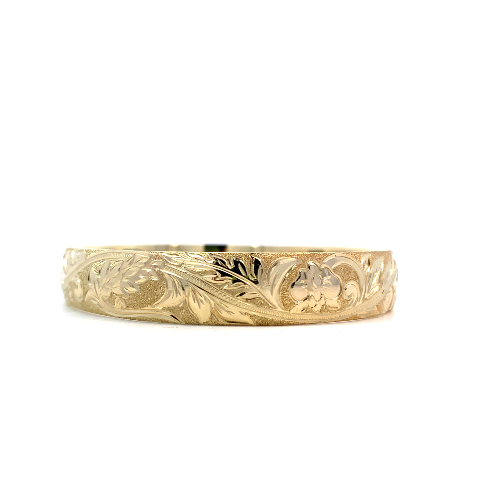 Tropical Floral 10K Yellow Gold 10mm Barrel Medium Tropical Floral sz7.5