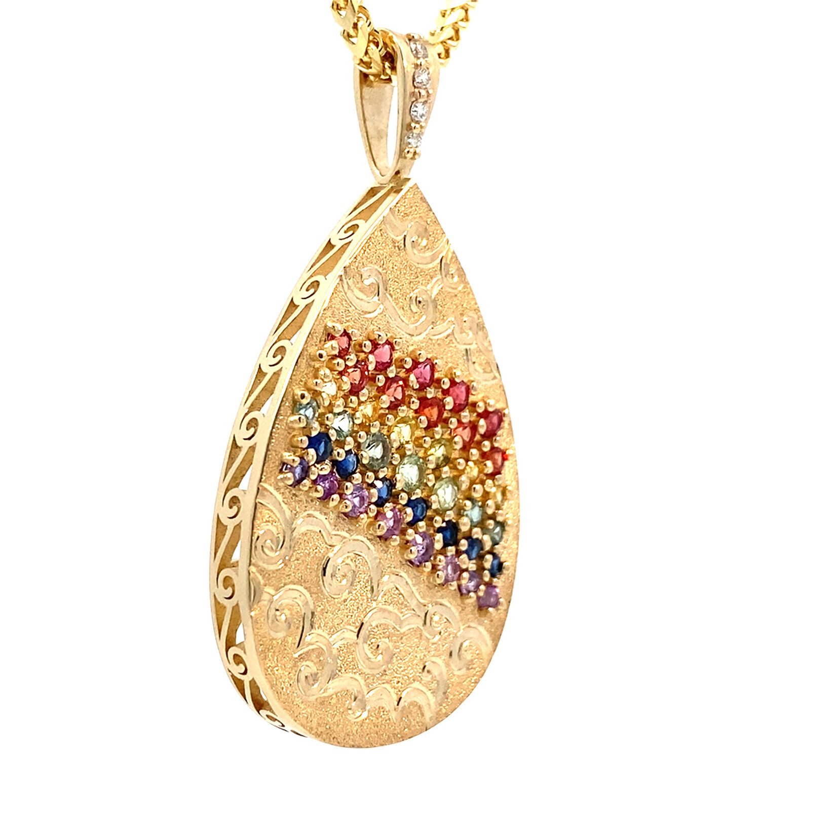 14K Yellow Gold Anuenue Multi-Color Sapphire Pendant with Diamond bail S1.71ctw D.05ctw