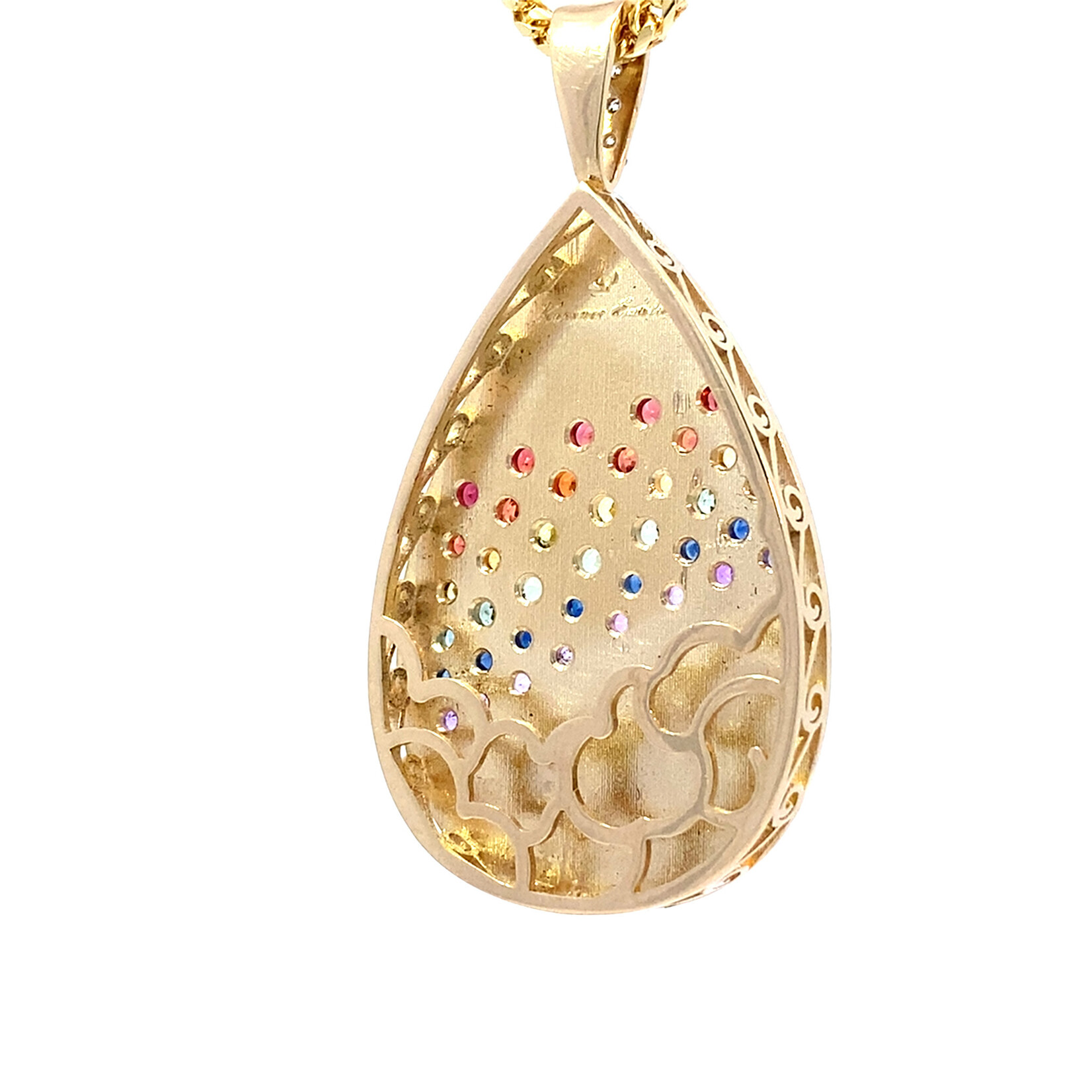 14K Yellow Gold Anuenue Multi-Color Sapphire Pendant with Diamond bail S1.71ctw D.05ctw