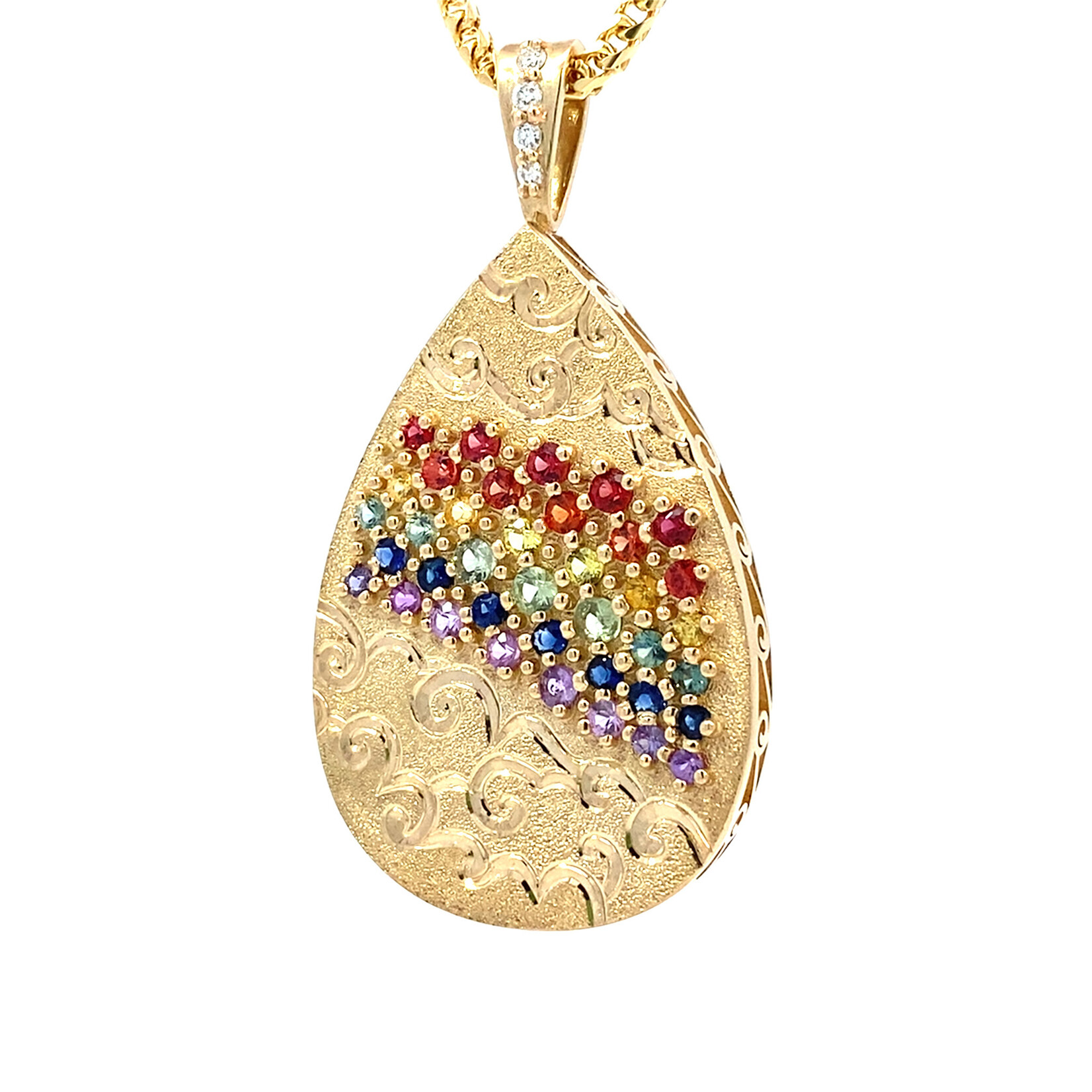 14K Yellow Gold Anuenue Multi-Color Sapphire Pendant with Diamond bail S1.71ctw D.05ctw
