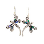 Sterling Silver Dragonfly Paua Dangles