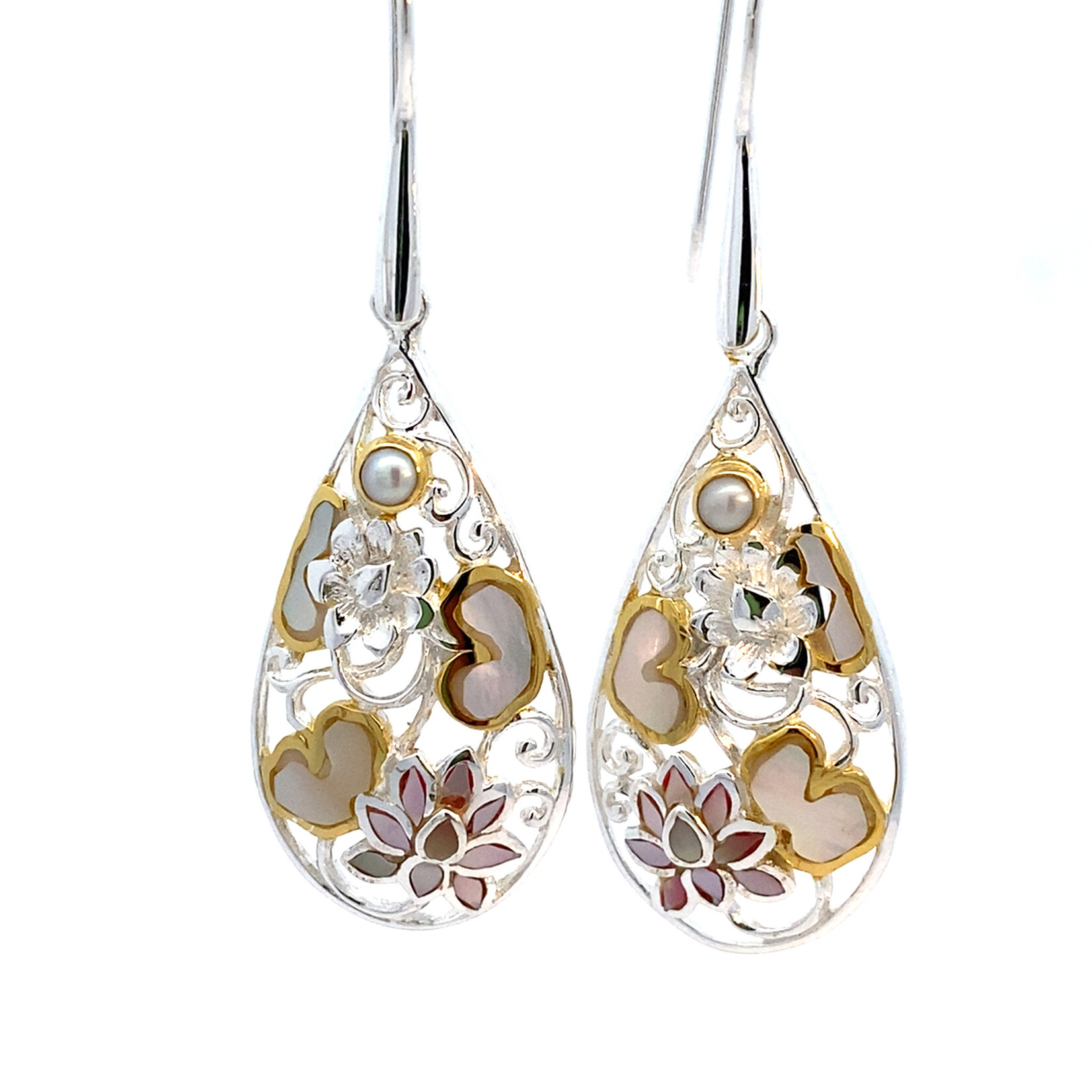 Sterling Silver Pink Lotus Flower Dangles