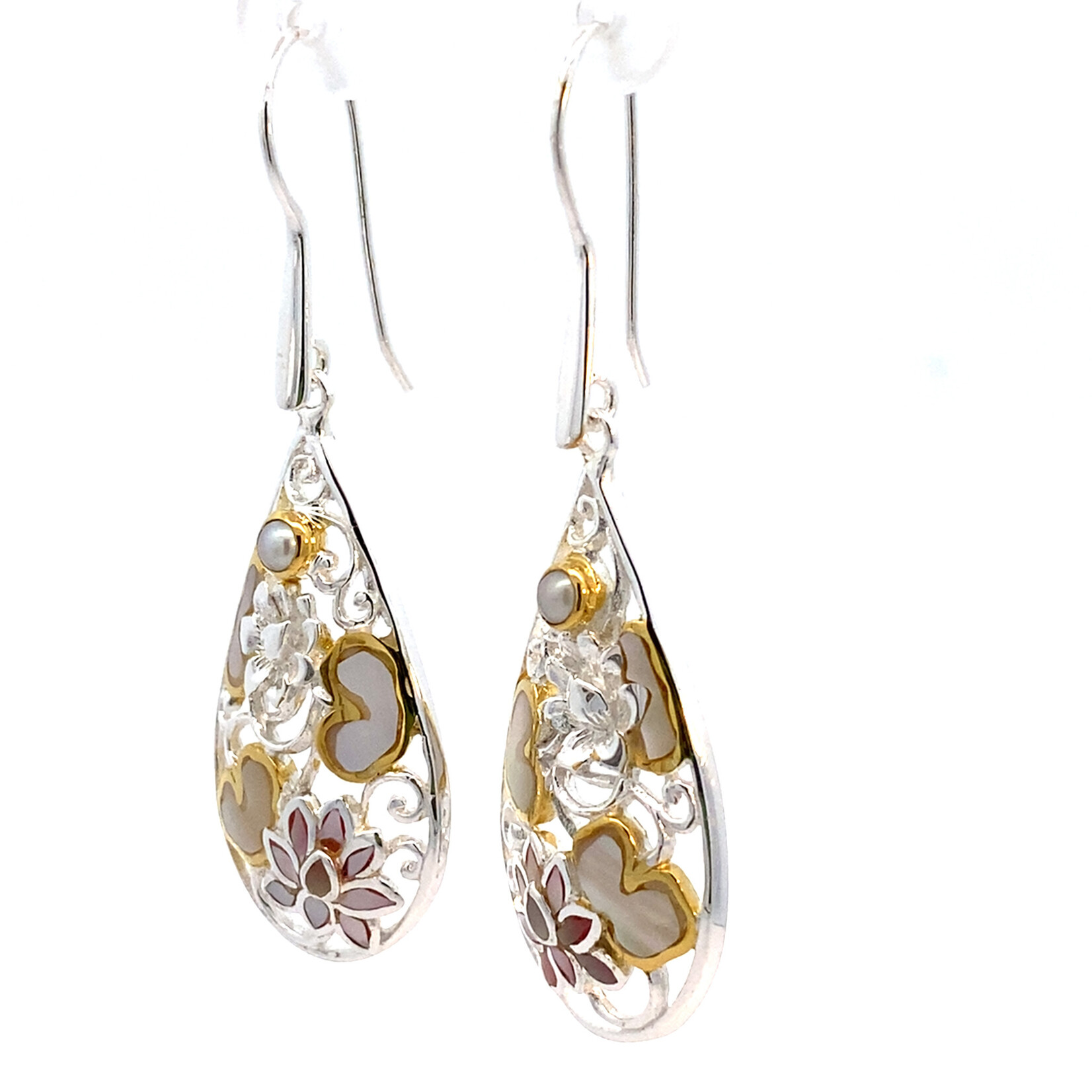 Sterling Silver Pink Lotus Flower Dangles