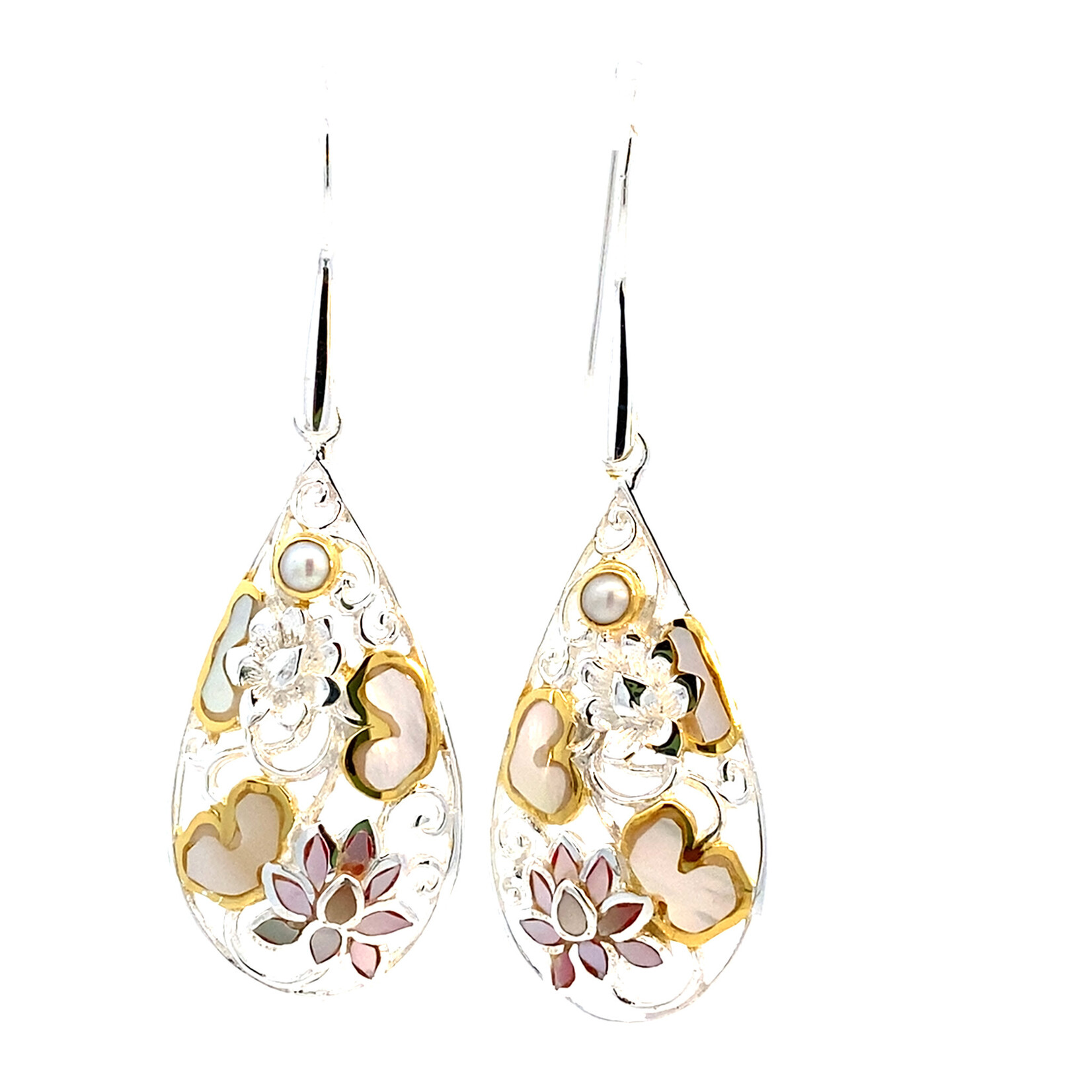 Sterling Silver Pink Lotus Flower Dangles