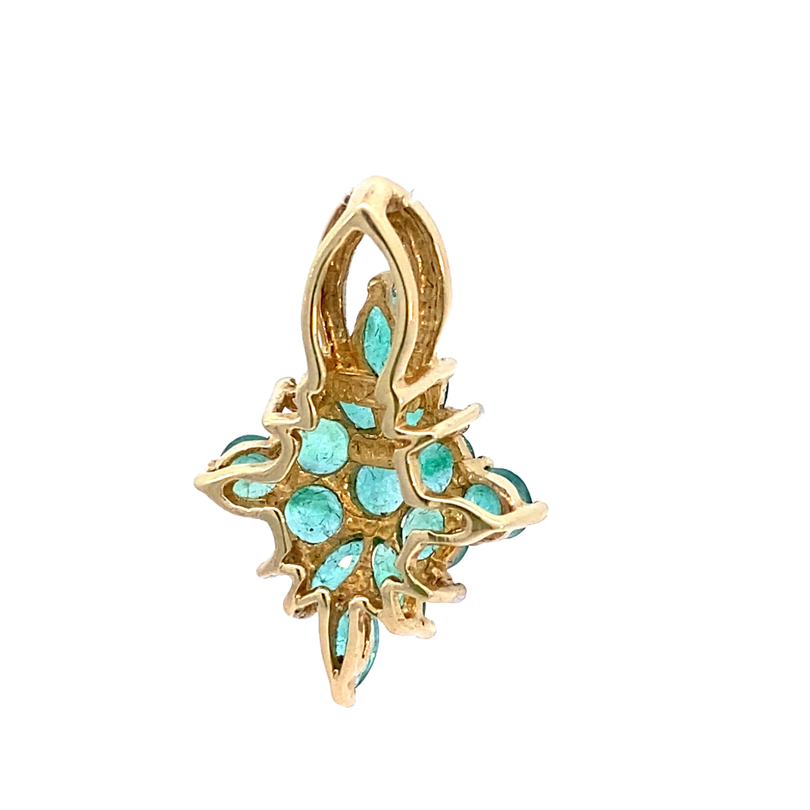 14K Yellow Gold Emerald Cluster Pendant +/-1.13ctw