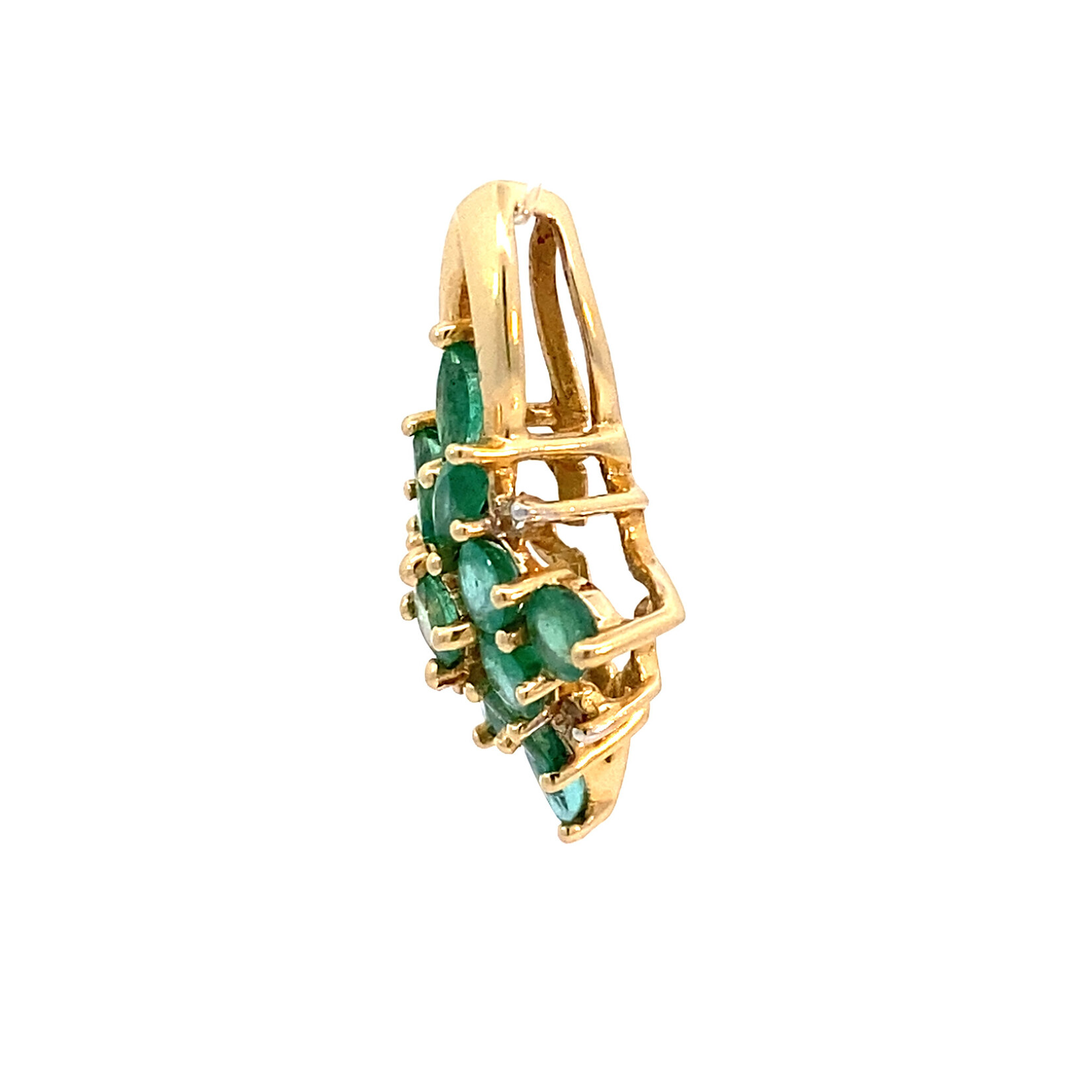 14K Yellow Gold Emerald Cluster Pendant +/-1.13ctw