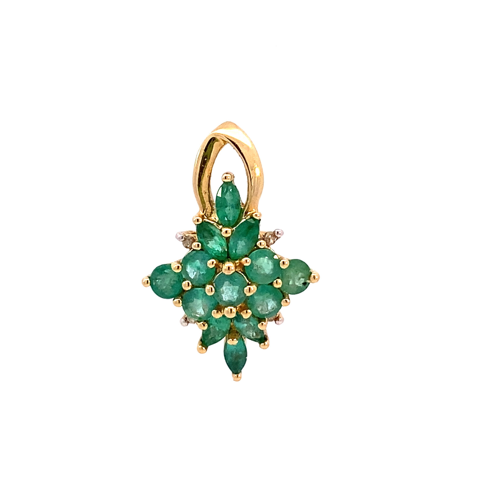 14K Yellow Gold Emerald Cluster Pendant +/-1.13ctw
