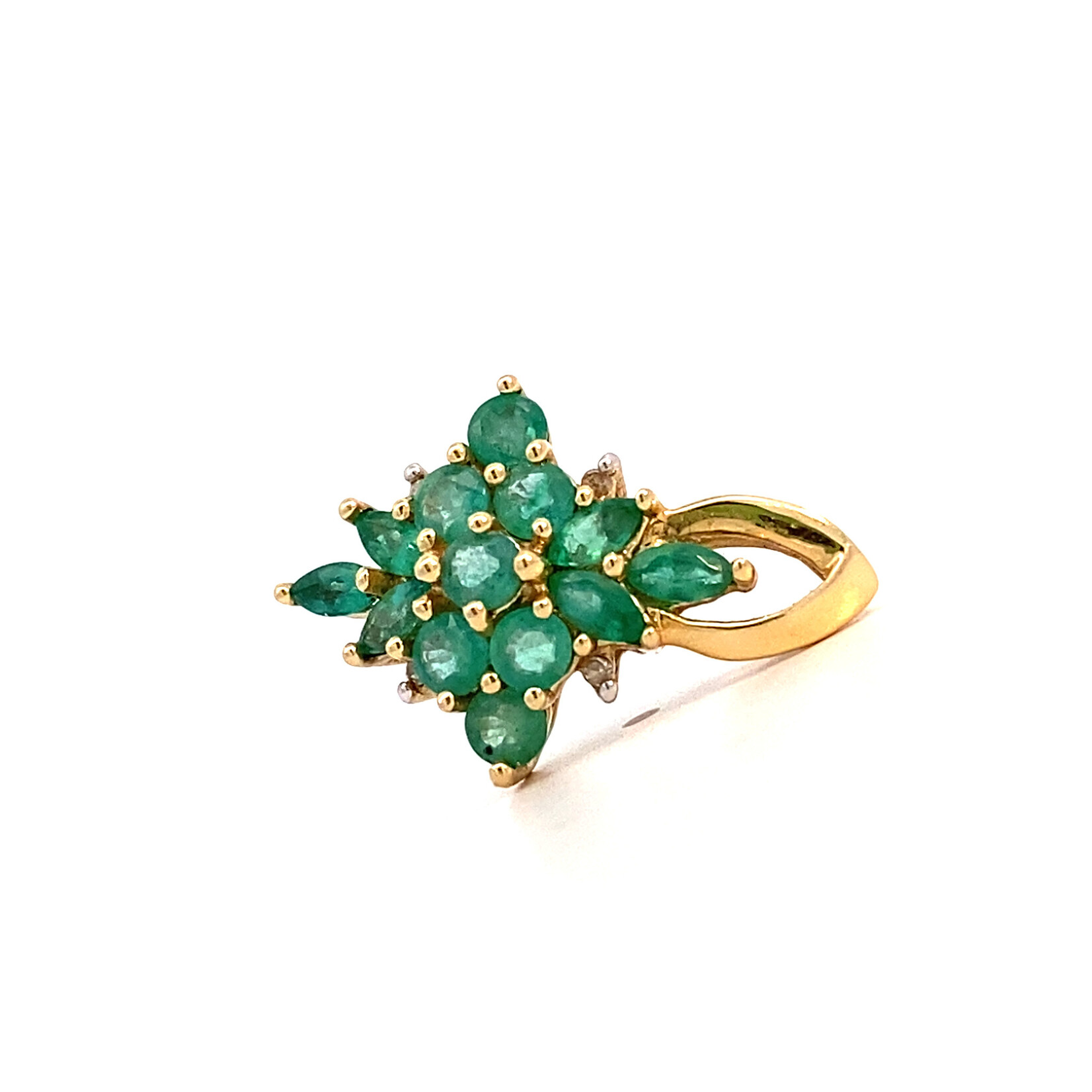 14K Yellow Gold Emerald Cluster Pendant +/-1.13ctw