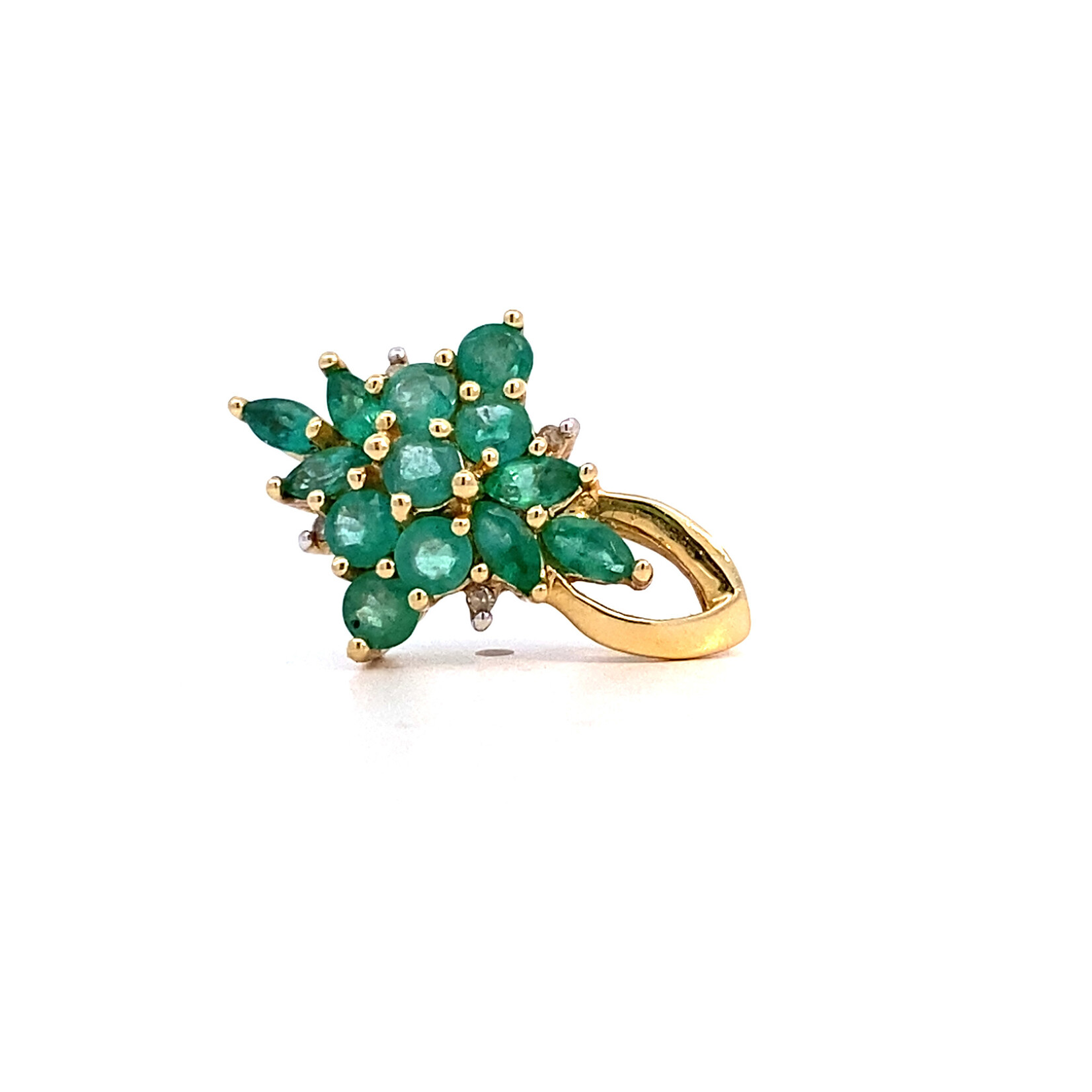 14K Yellow Gold Emerald Cluster Pendant +/-1.13ctw