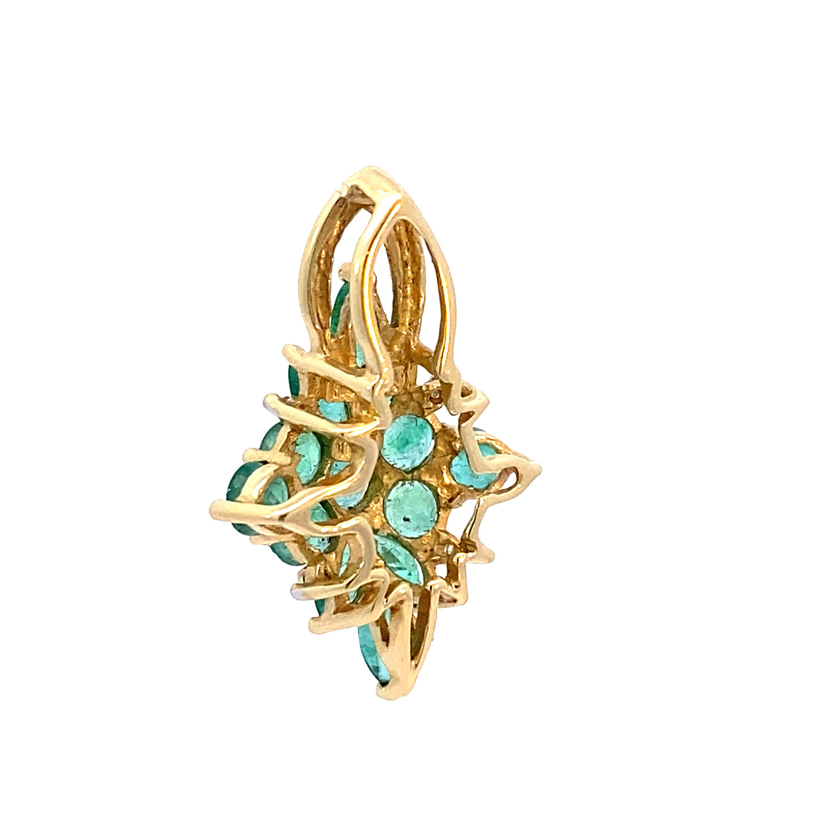 14K Yellow Gold Emerald Cluster Pendant +/-1.13ctw