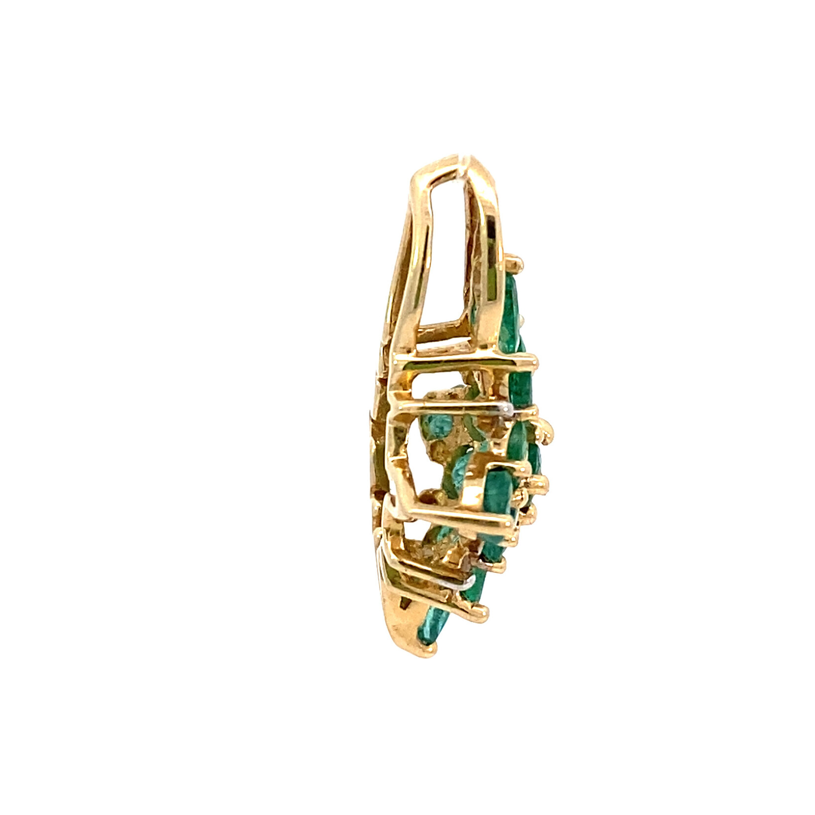 14K Yellow Gold Emerald Cluster Pendant +/-1.13ctw
