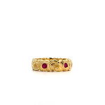 Lehua Blossom 18K Yellow Gold 6mm Barrel Heavy Pua Lehua Kalai Kula Ruby R.60tw sz8