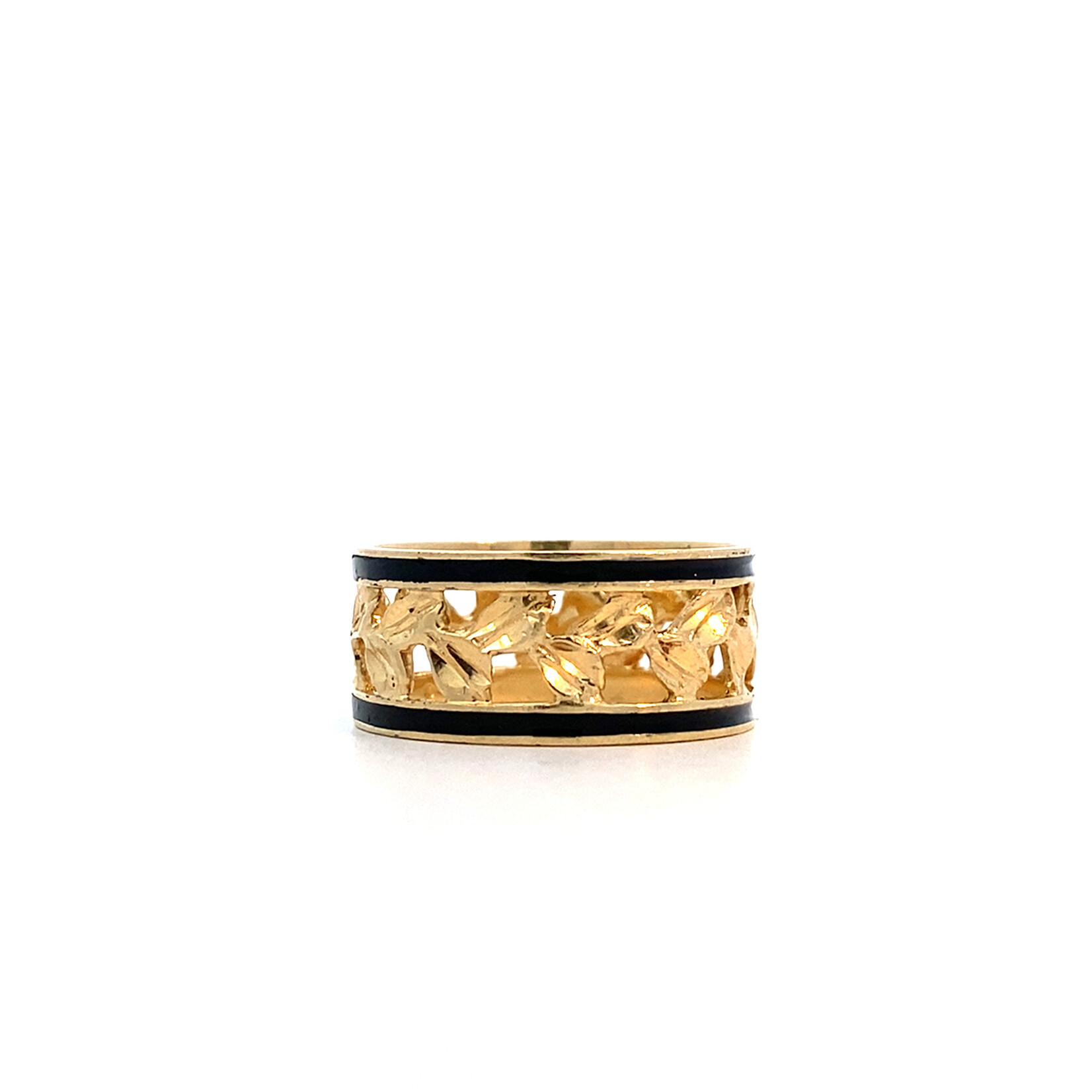 14K Yellow Gold 9mm Maile Ring with Borders size 7.5