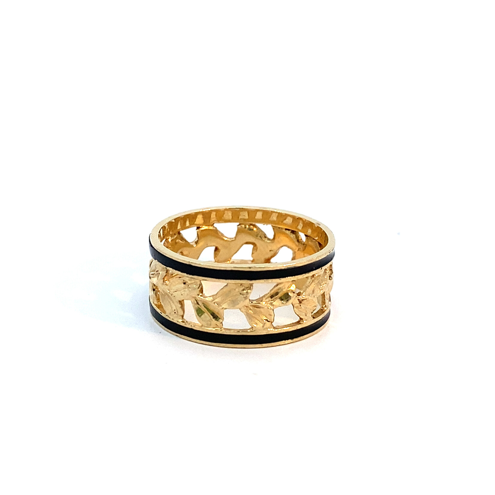 14K Yellow Gold 9mm Maile Ring with Borders size 7.5