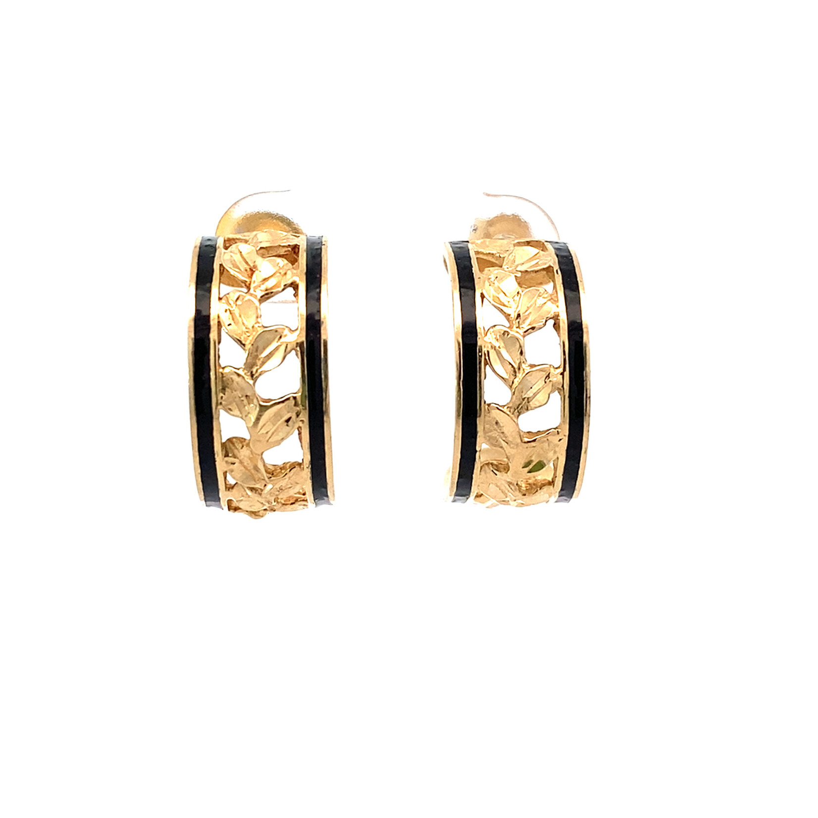 14K Yellow Gold Maile Half Hoop Earrings with Borders