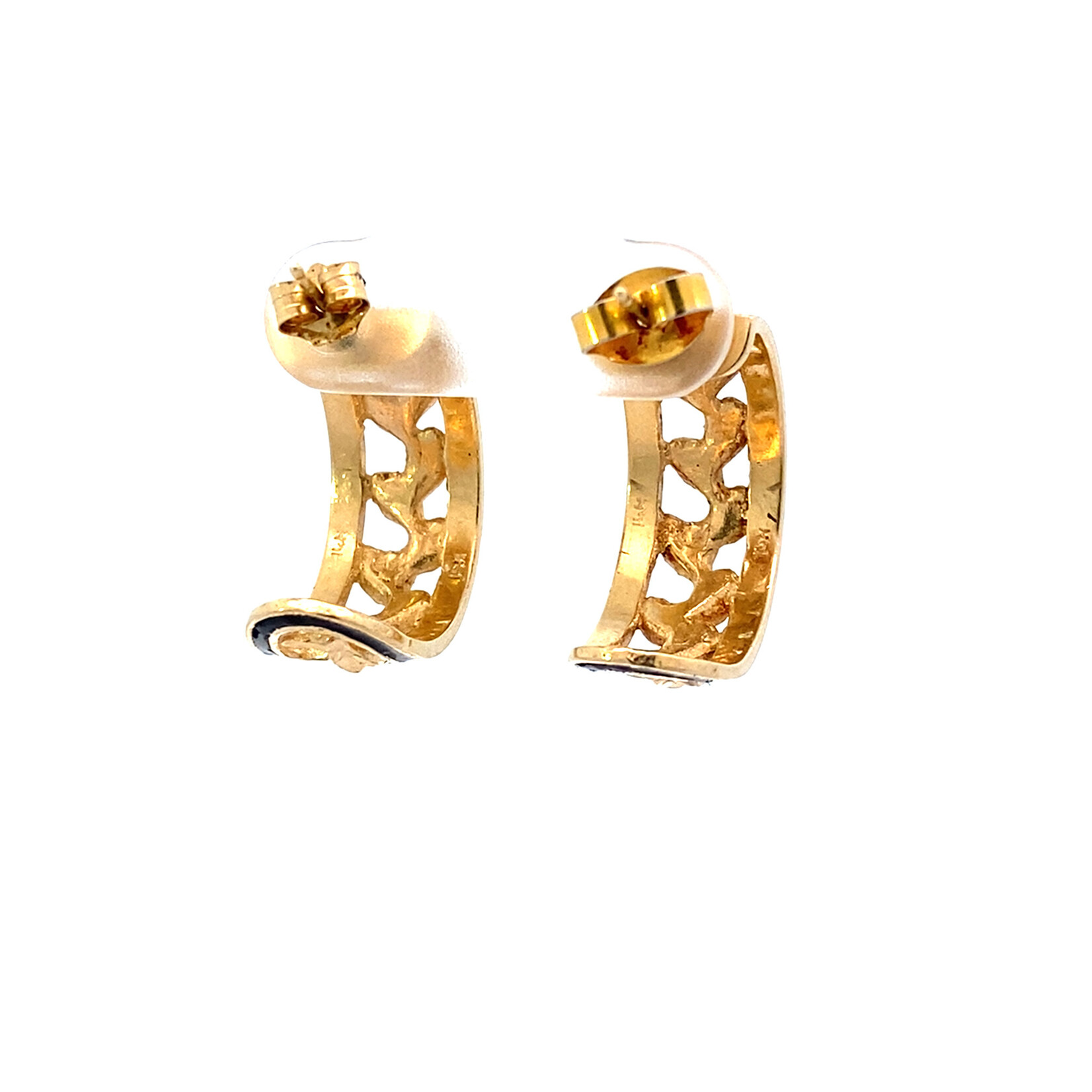 14K Yellow Gold Maile Half Hoop Earrings with Borders