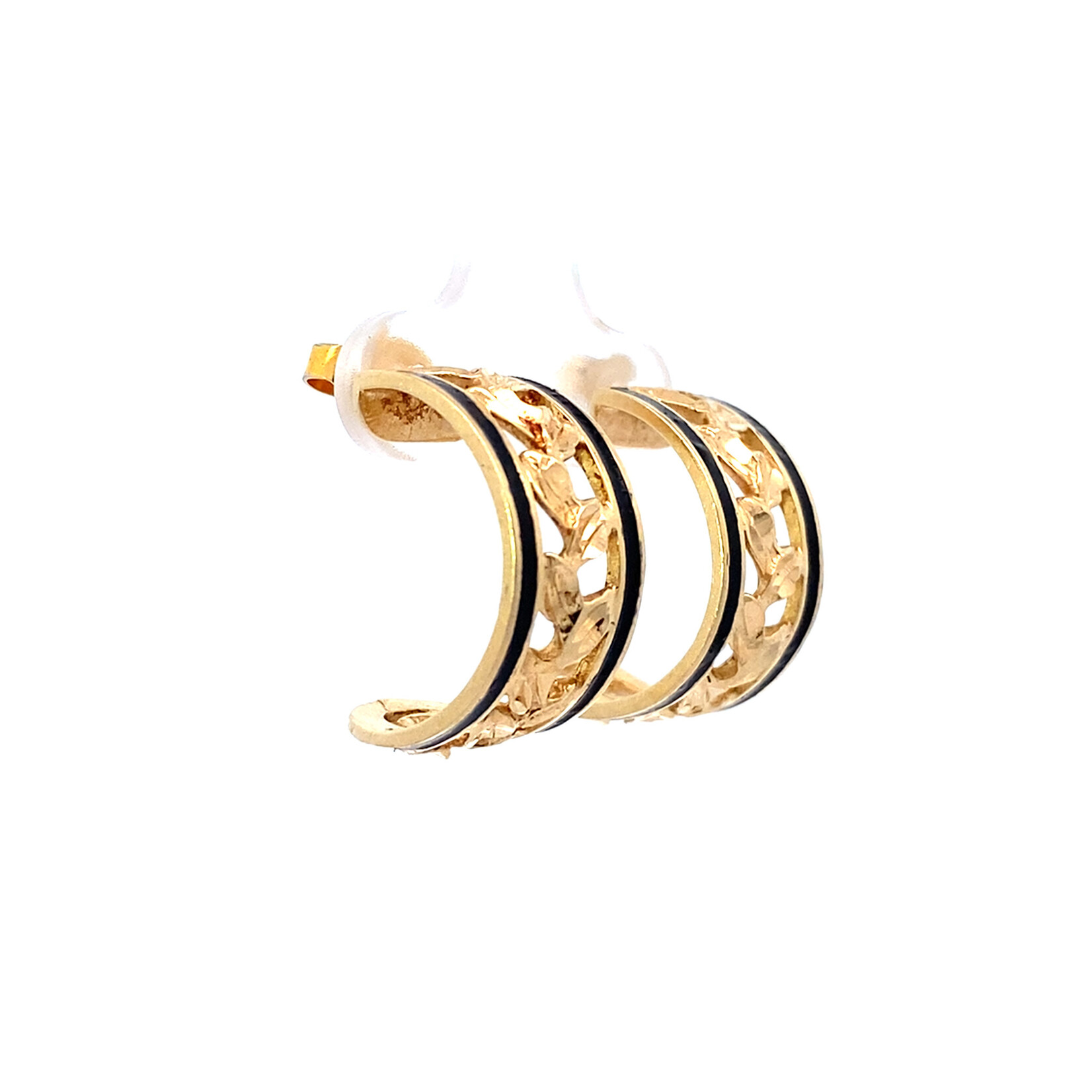 14K Yellow Gold Maile Half Hoop Earrings with Borders