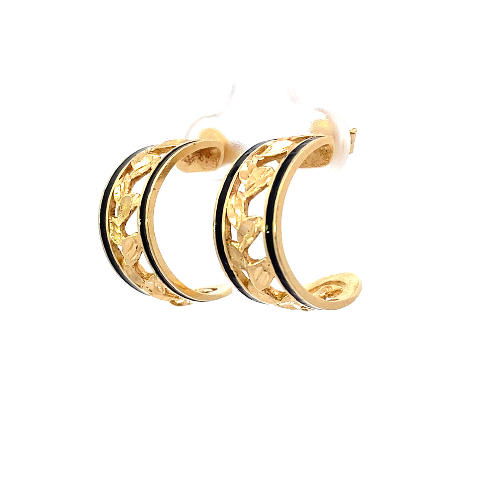 14K Yellow Gold Maile Half Hoop Earrings with Borders
