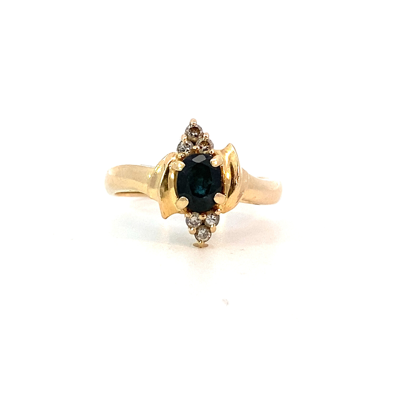 14K Yellow Gold Sapphire and Diamond Ring size 6.5 D+/-.18ctw
